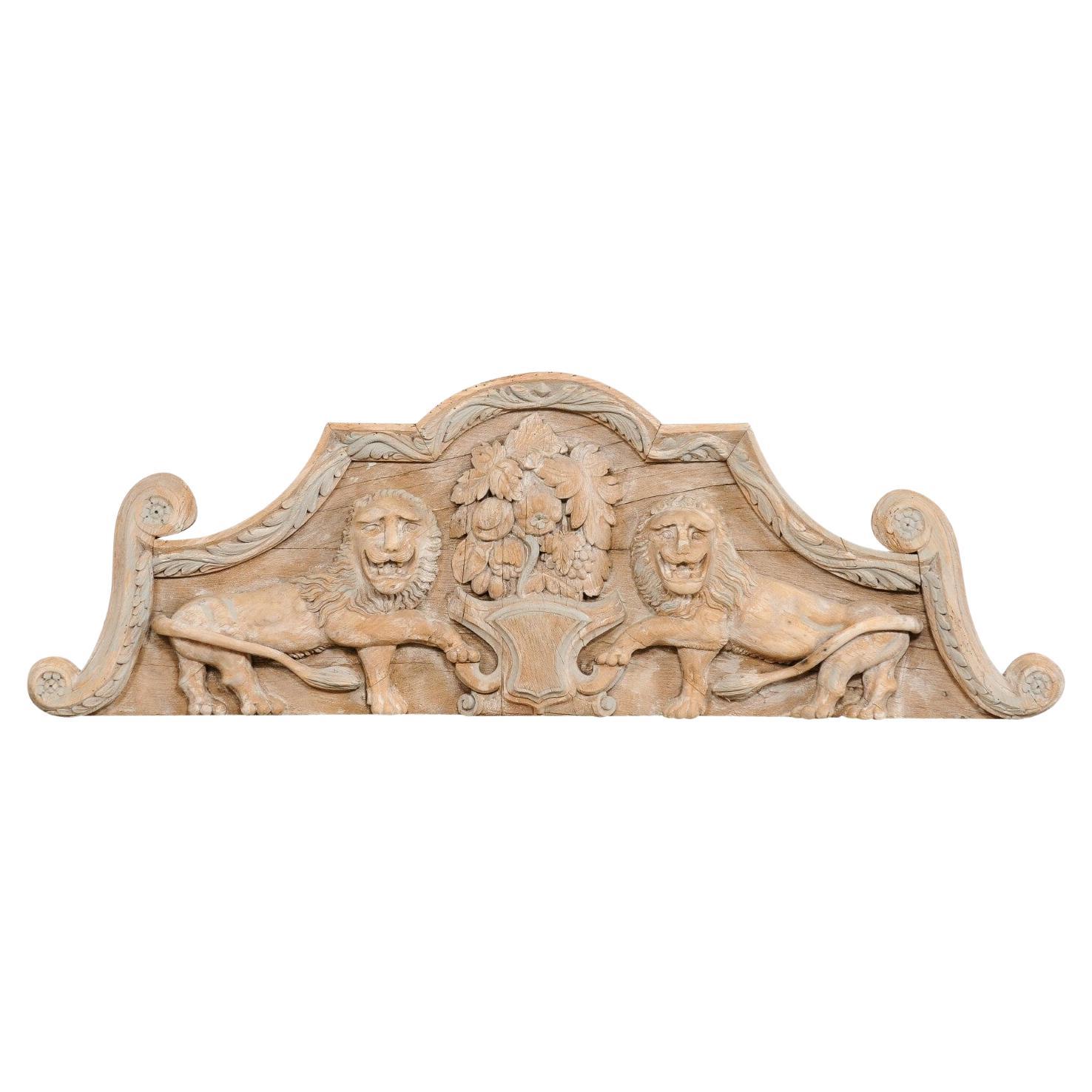 French Wall Plaque w/Carved Lions, 19th C. 