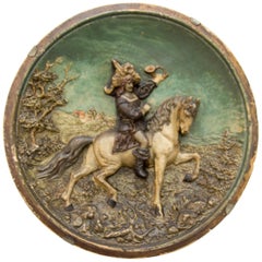 Antique French Wall Plate Plaque Relief Hunter on Horse