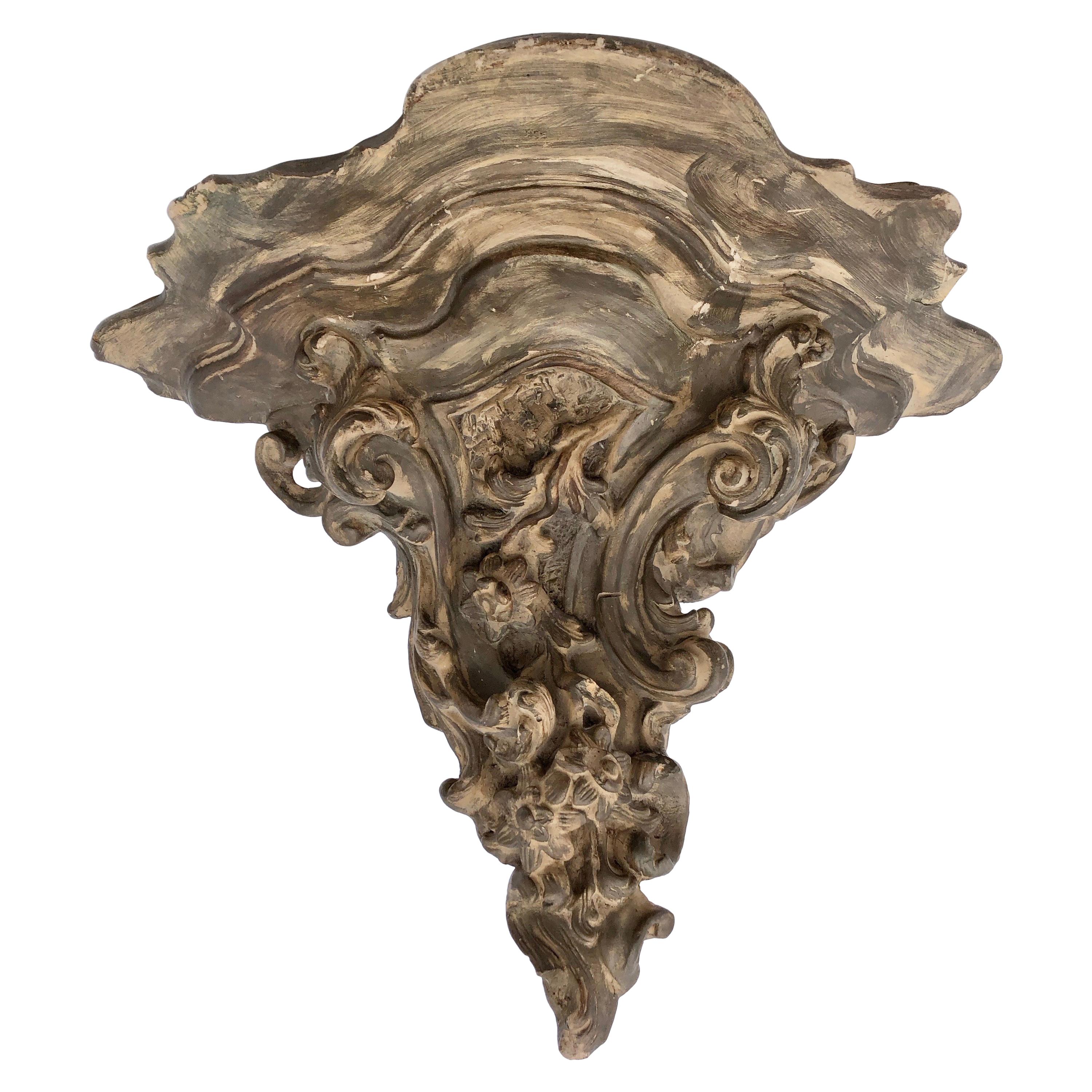 French Wall Sconce in Terra Cotta with Floral and Scroll Design, Mid-1900s For Sale