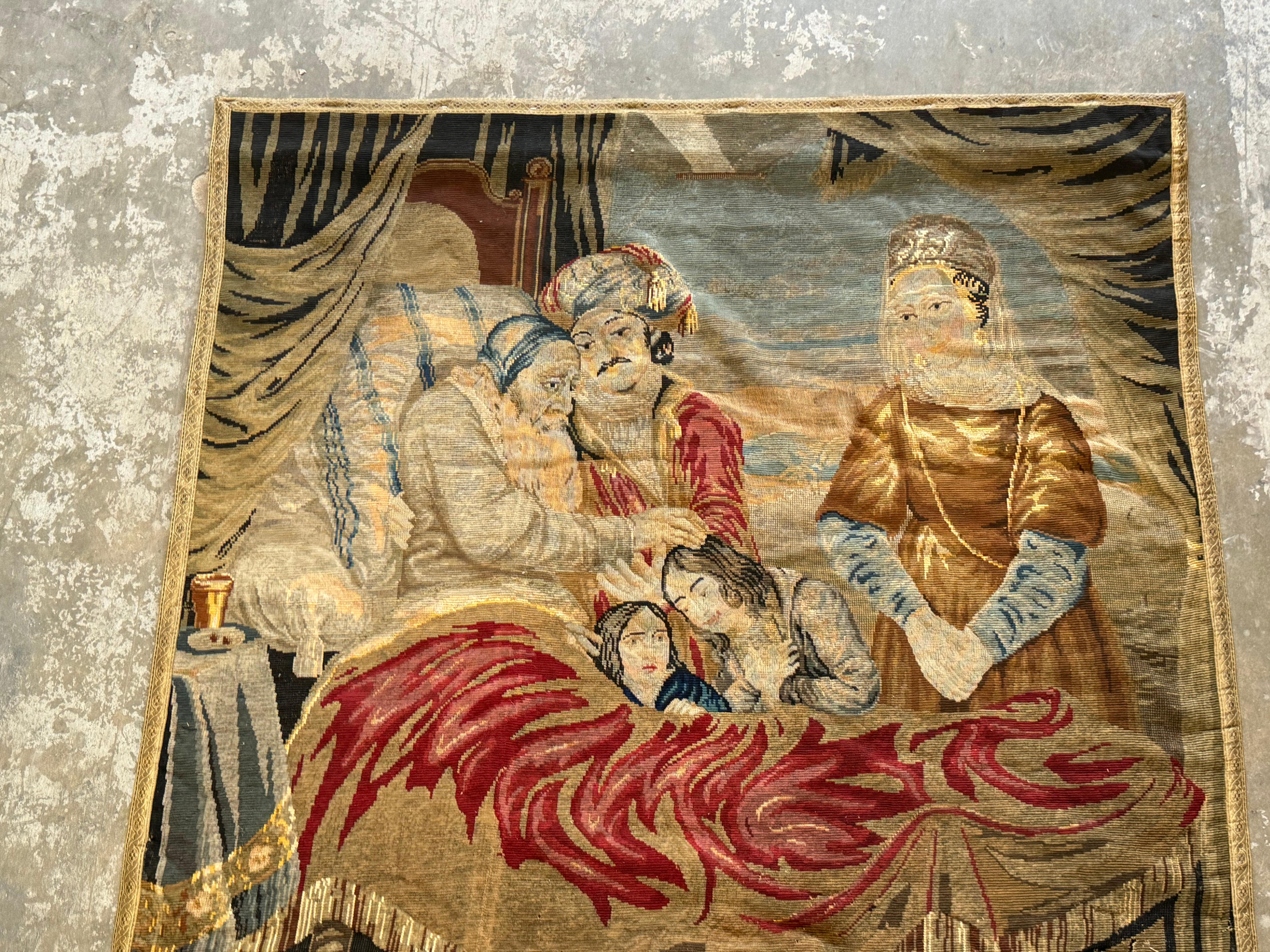 Französischer Wandteppich - Familiensegensszene aus dem frühen 19. (Handgewebt) im Angebot