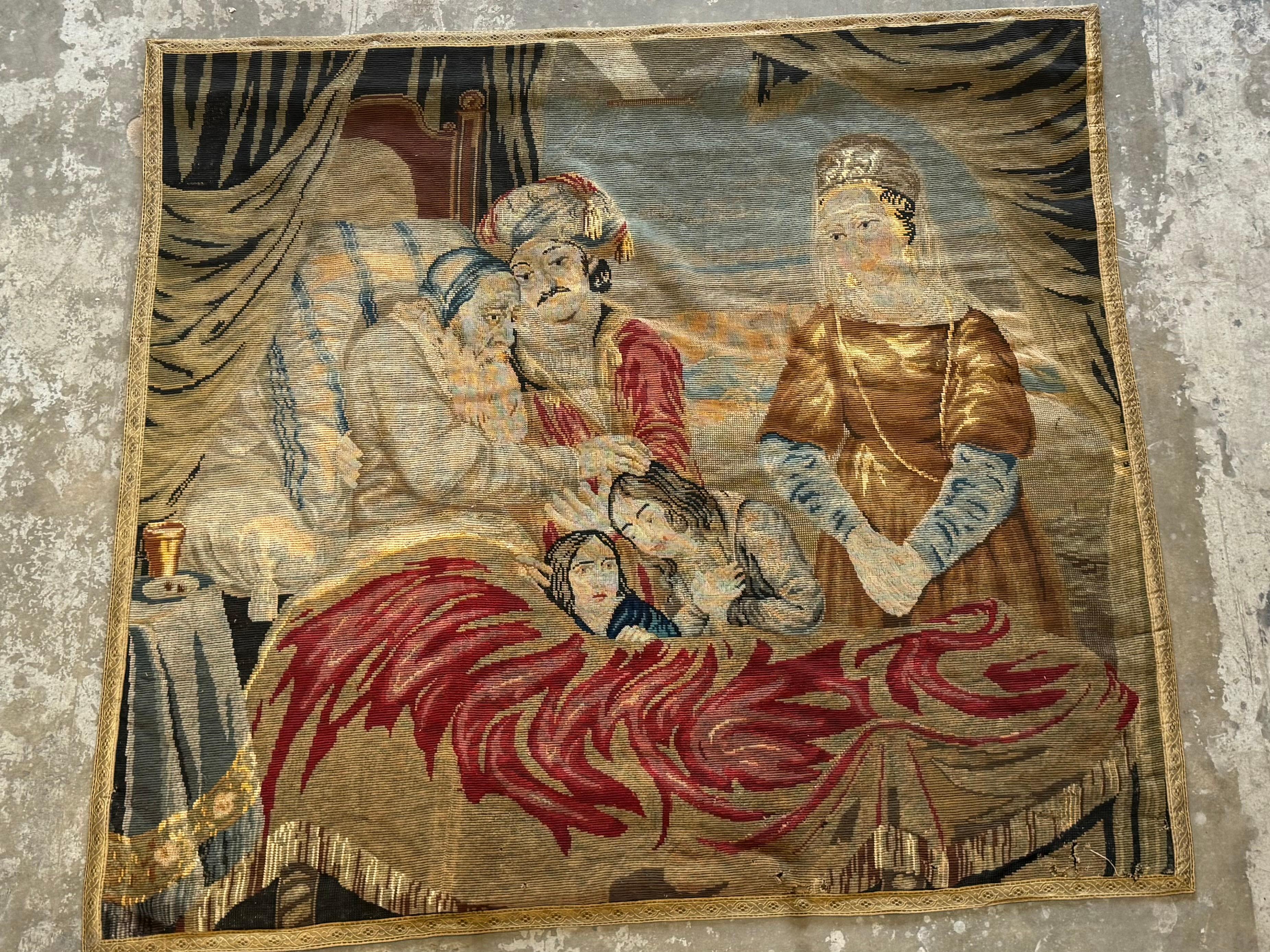 Französischer Wandteppich - Familiensegensszene aus dem frühen 19. im Zustand „Gut“ im Angebot in West Palm Beach, FL