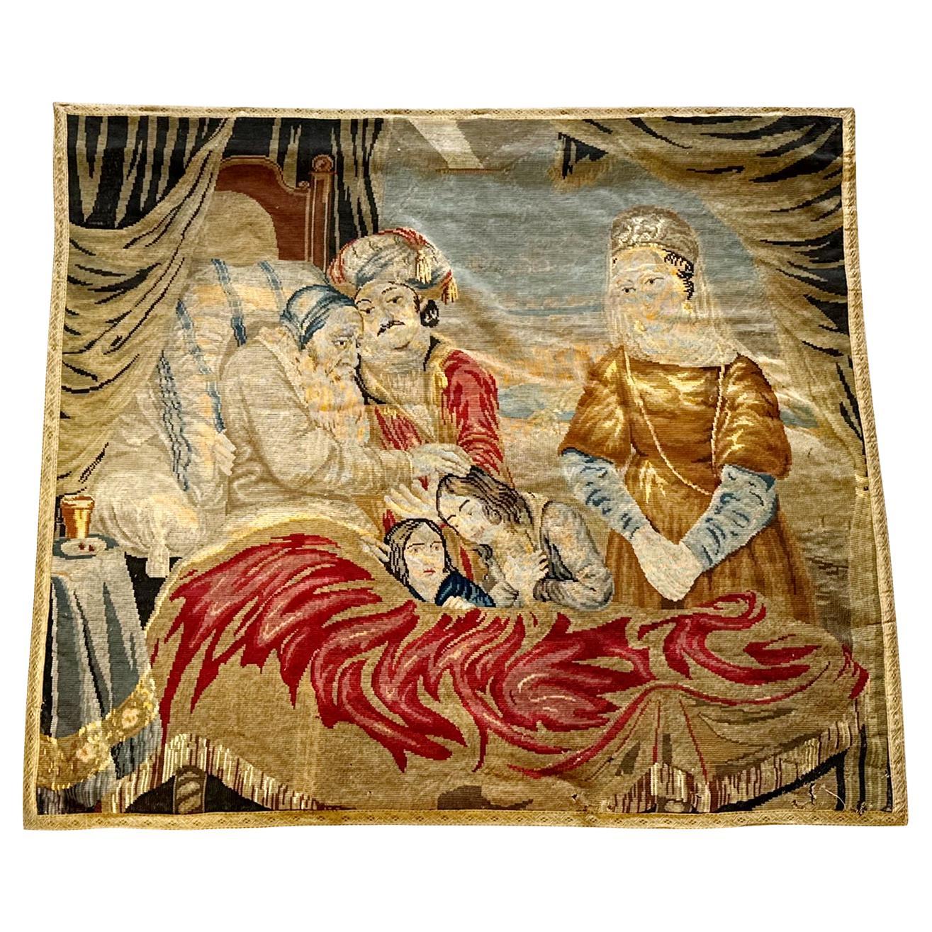 Französischer Wandteppich - Familiensegensszene aus dem frühen 19. im Angebot