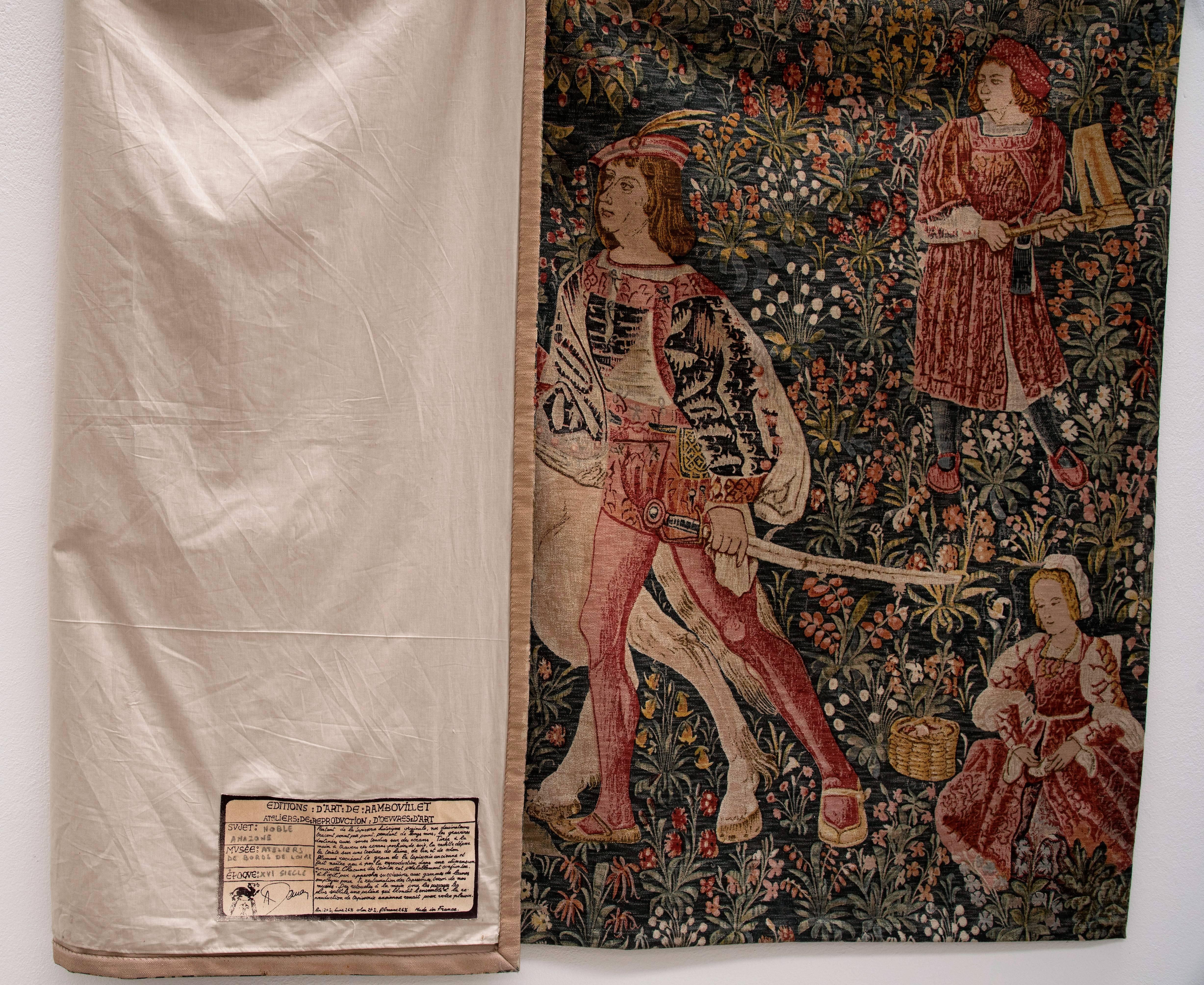 Beautiful French wall tapestry with 16th century representation, manufactured by Ateliers d'Art Rambouillet.