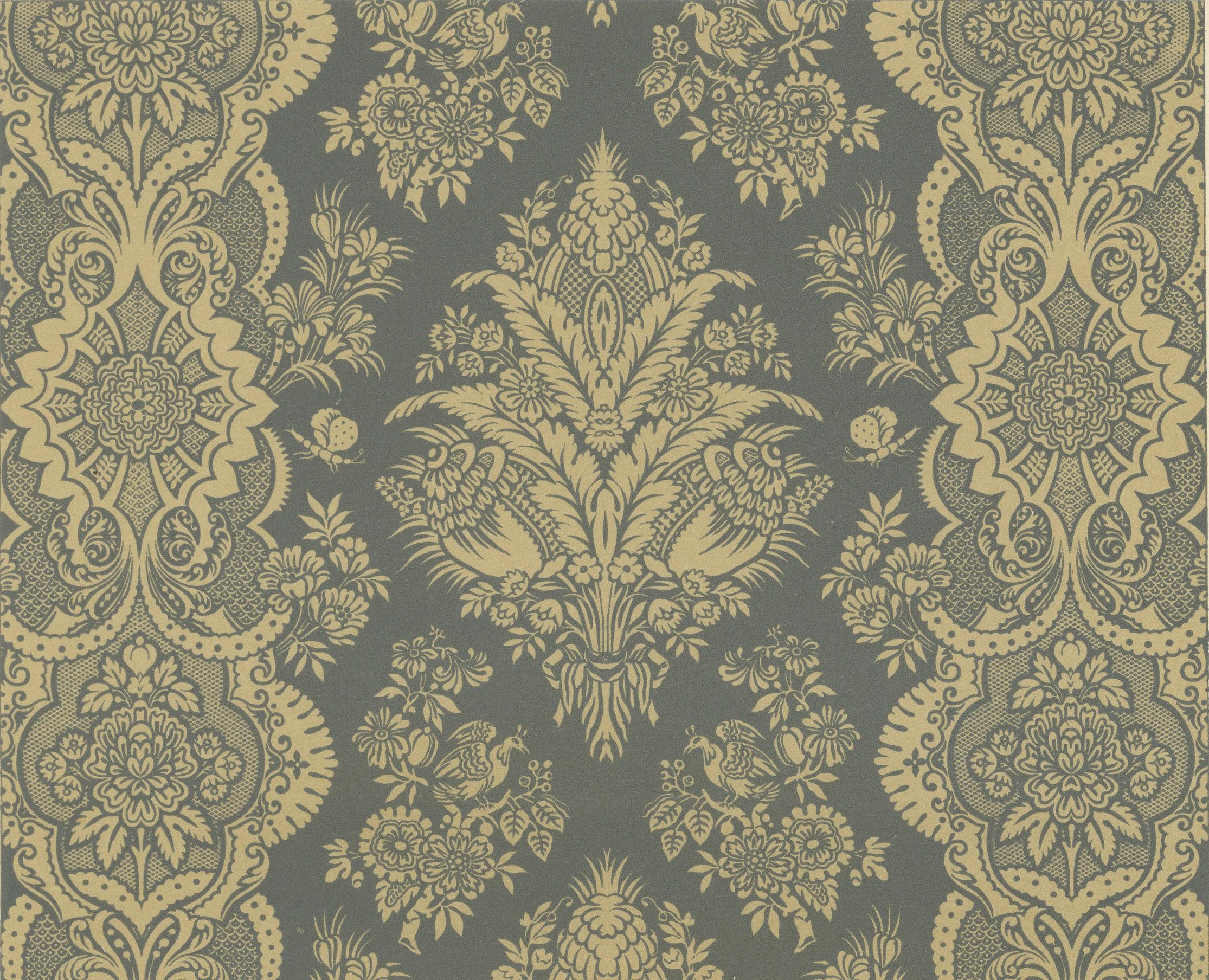 Français Papier peint et motifs textiles français - Motifs de damas et de volutes, vers 1869 en vente