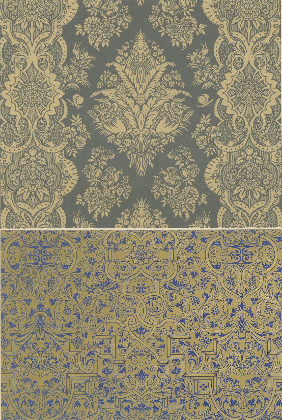 Papier peint et motifs textiles français - Motifs de damas et de volutes, vers 1869 Bon état - En vente à Langweer, NL
