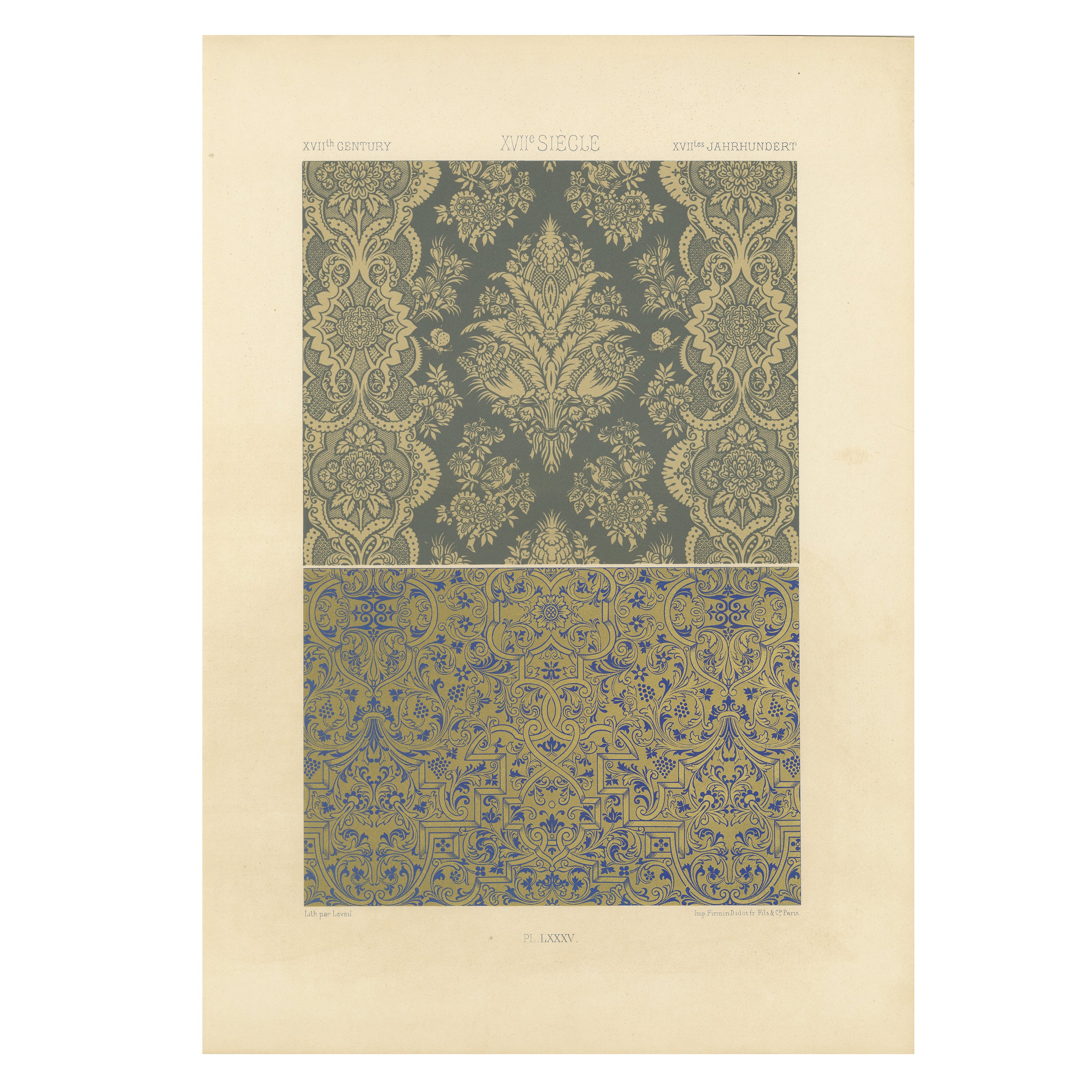 French Wallpaper and Textile Patterns – Damask and Scroll Motifs, ca.1869