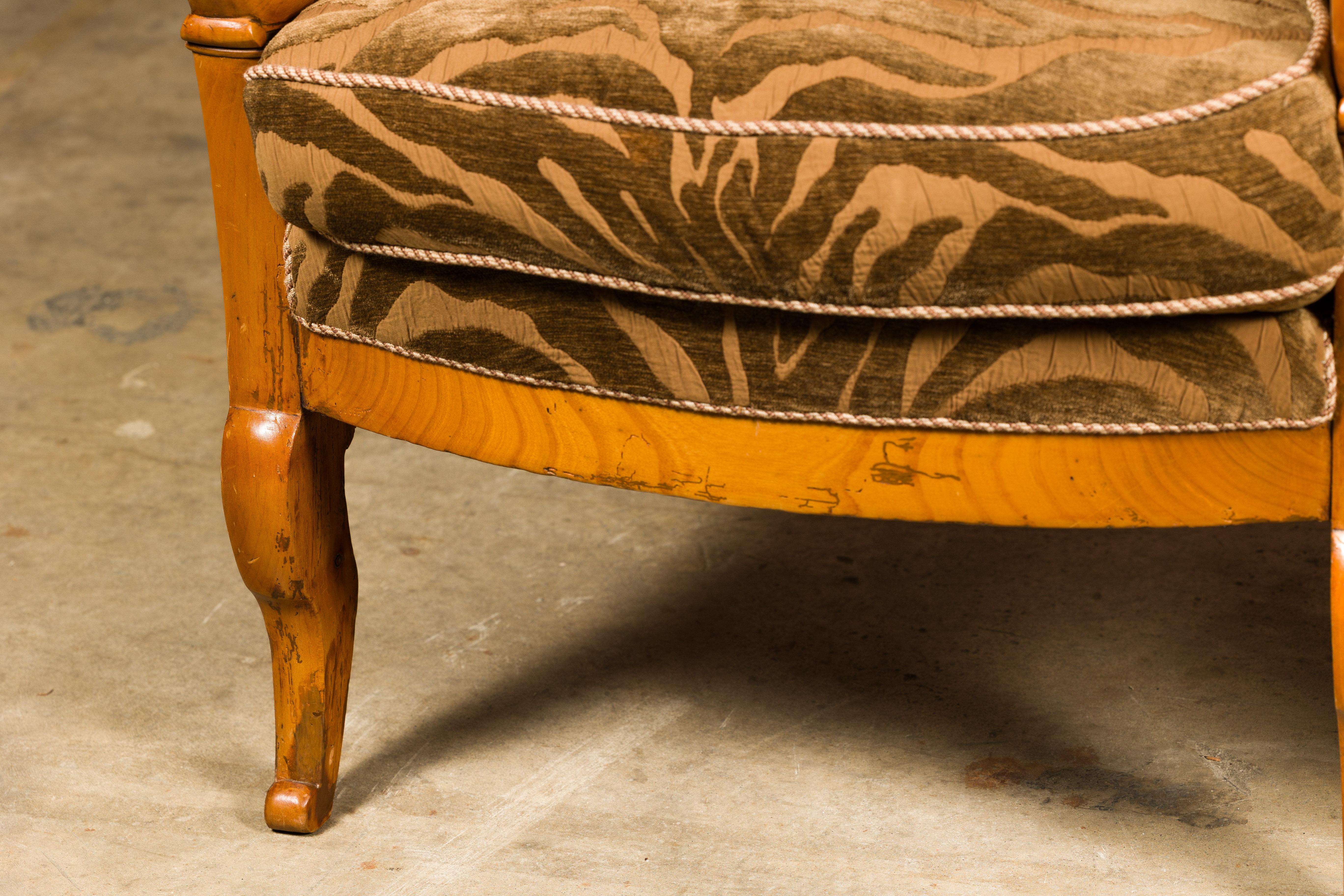 French Walnut 19th Century Bergère Chairs with Carved Arms and Zebra Upholstery For Sale 8