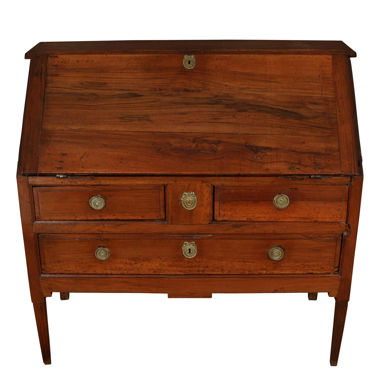 French Walnut 19th Century Slant Front Secretary In Good Condition In Locust Valley, NY