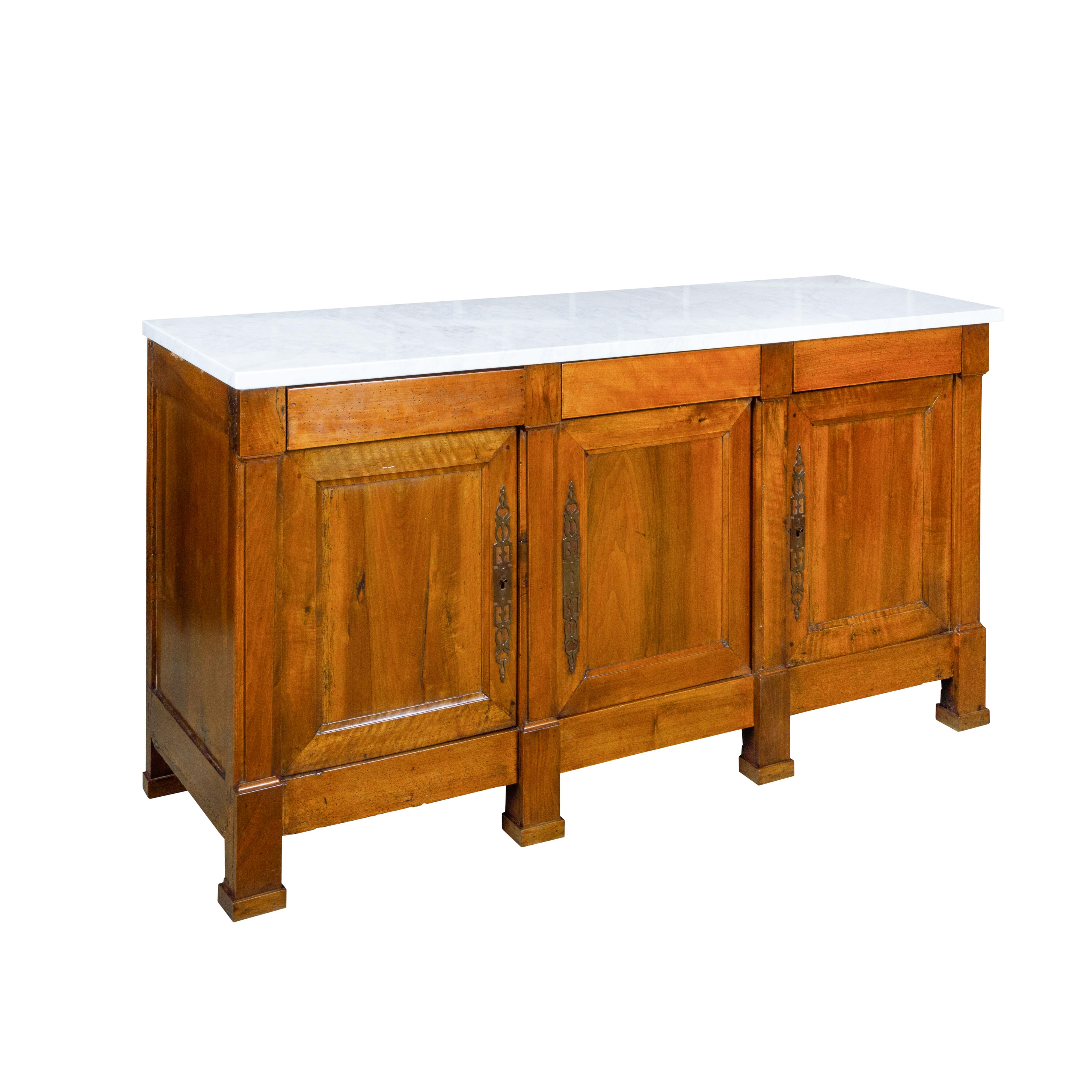 French Walnut 19th Century Three-Door Enfilade with Marble Top and Pilasters For Sale