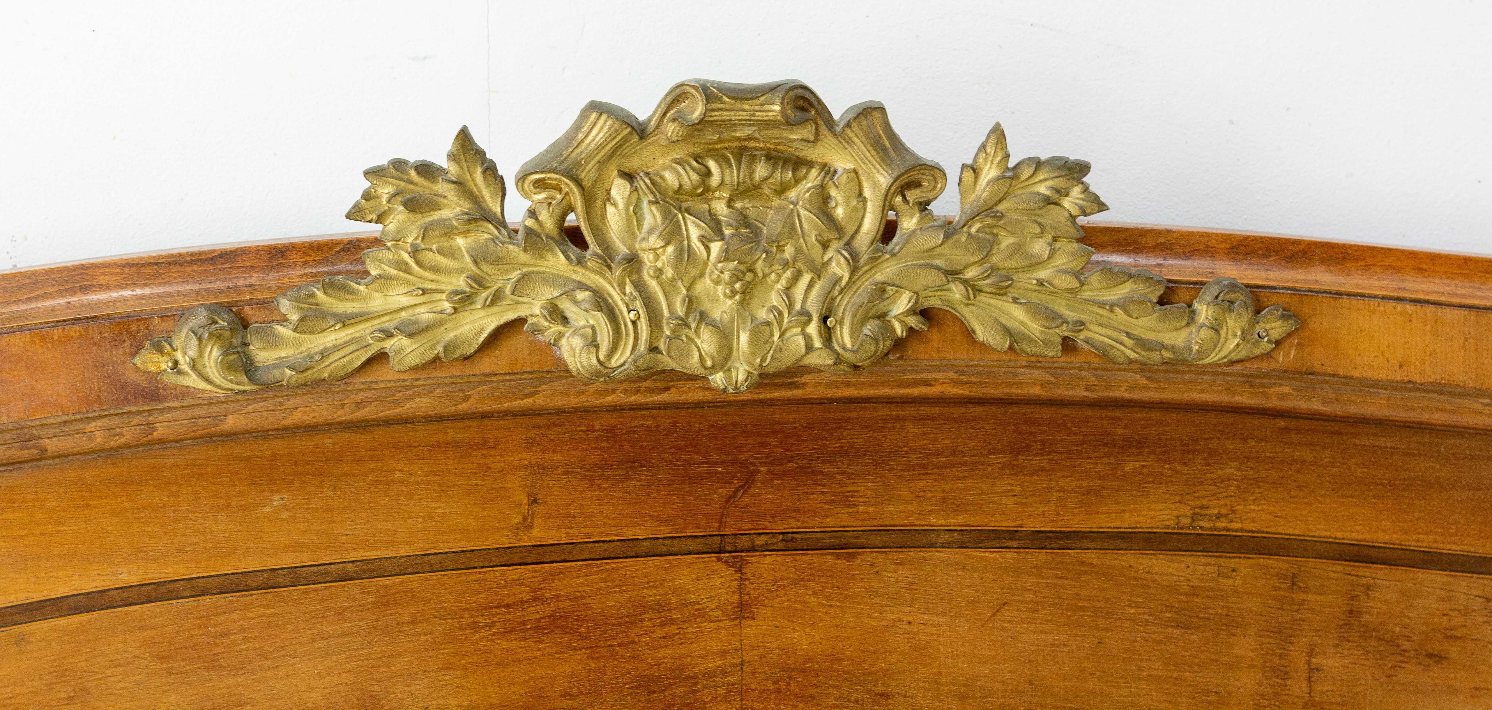 Hand-Carved French Walnut and Brass Headboard Louis XV Style, 1900