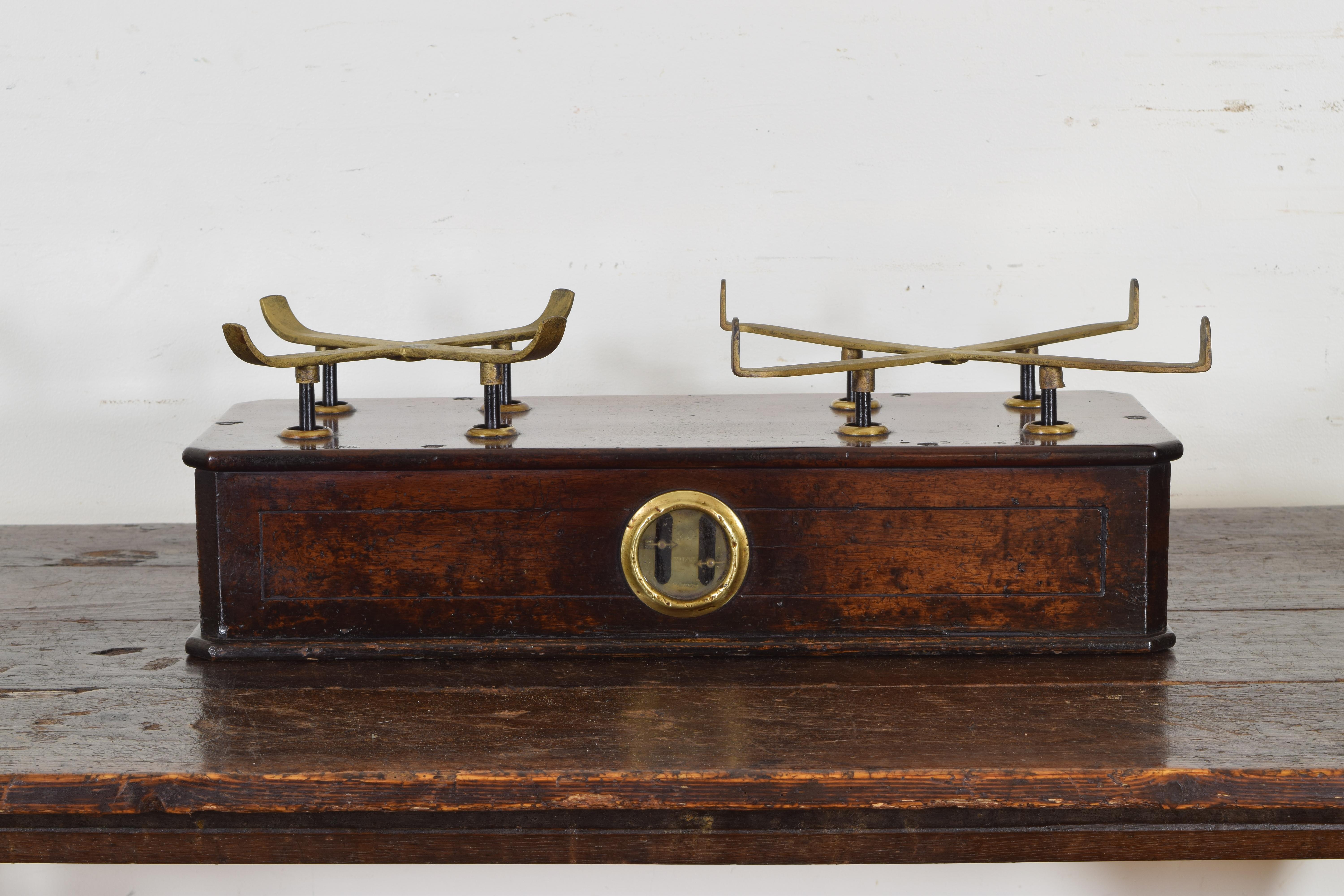 French Walnut and Brass Kilogramme Scale and Weights, Mid-19th Century 3