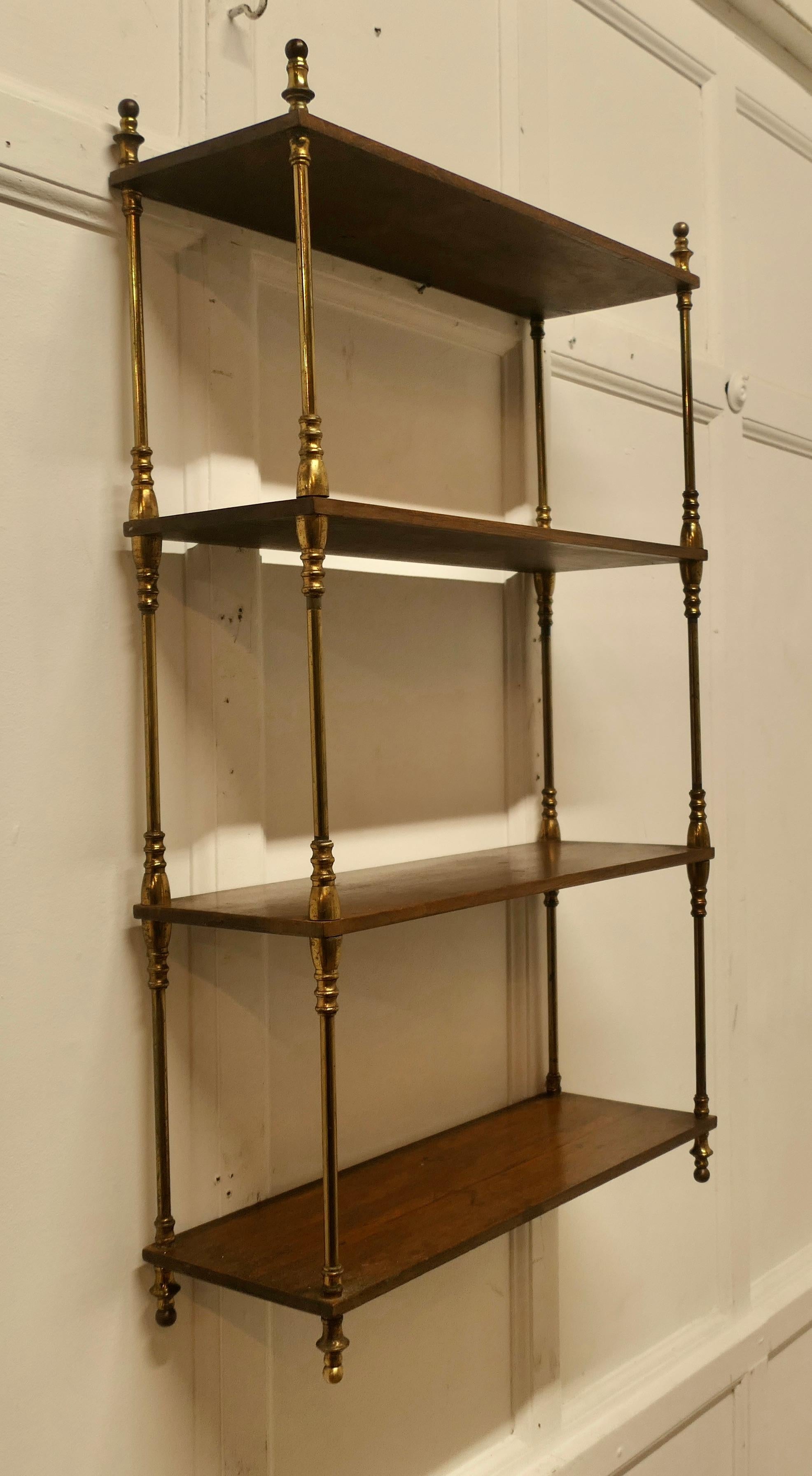 French Walnut and Brass Open Shelf  Unit In Good Condition In Godshill, Isle of Wight