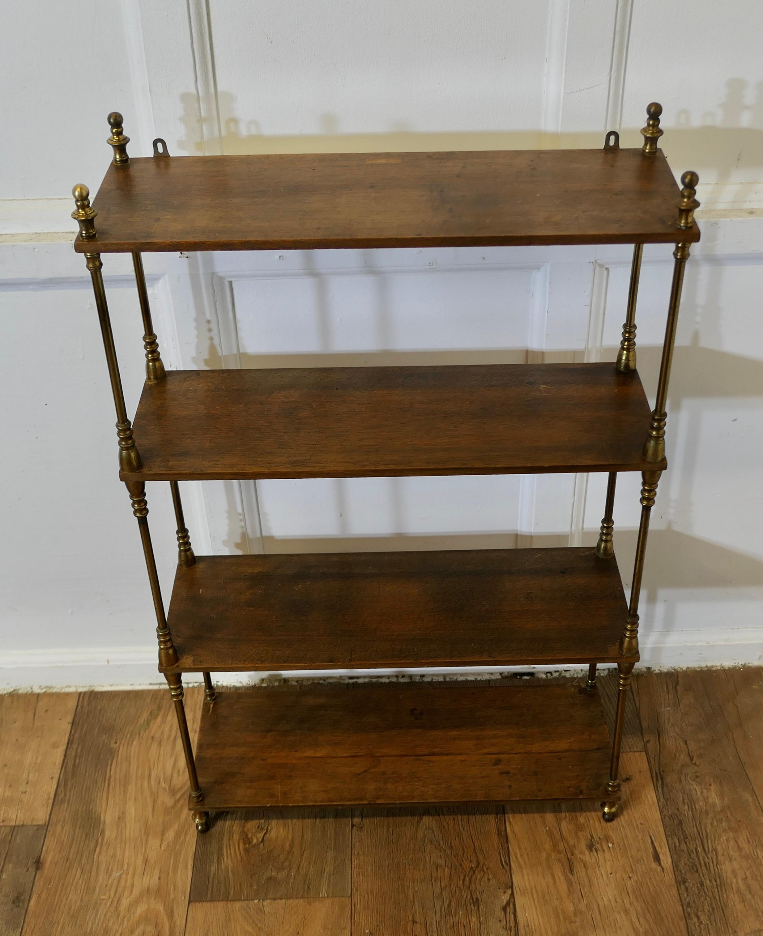 French Walnut and Brass Open Shelf  Unit  The shelf or étagère is free standing In Good Condition In Godshill, Isle of Wight