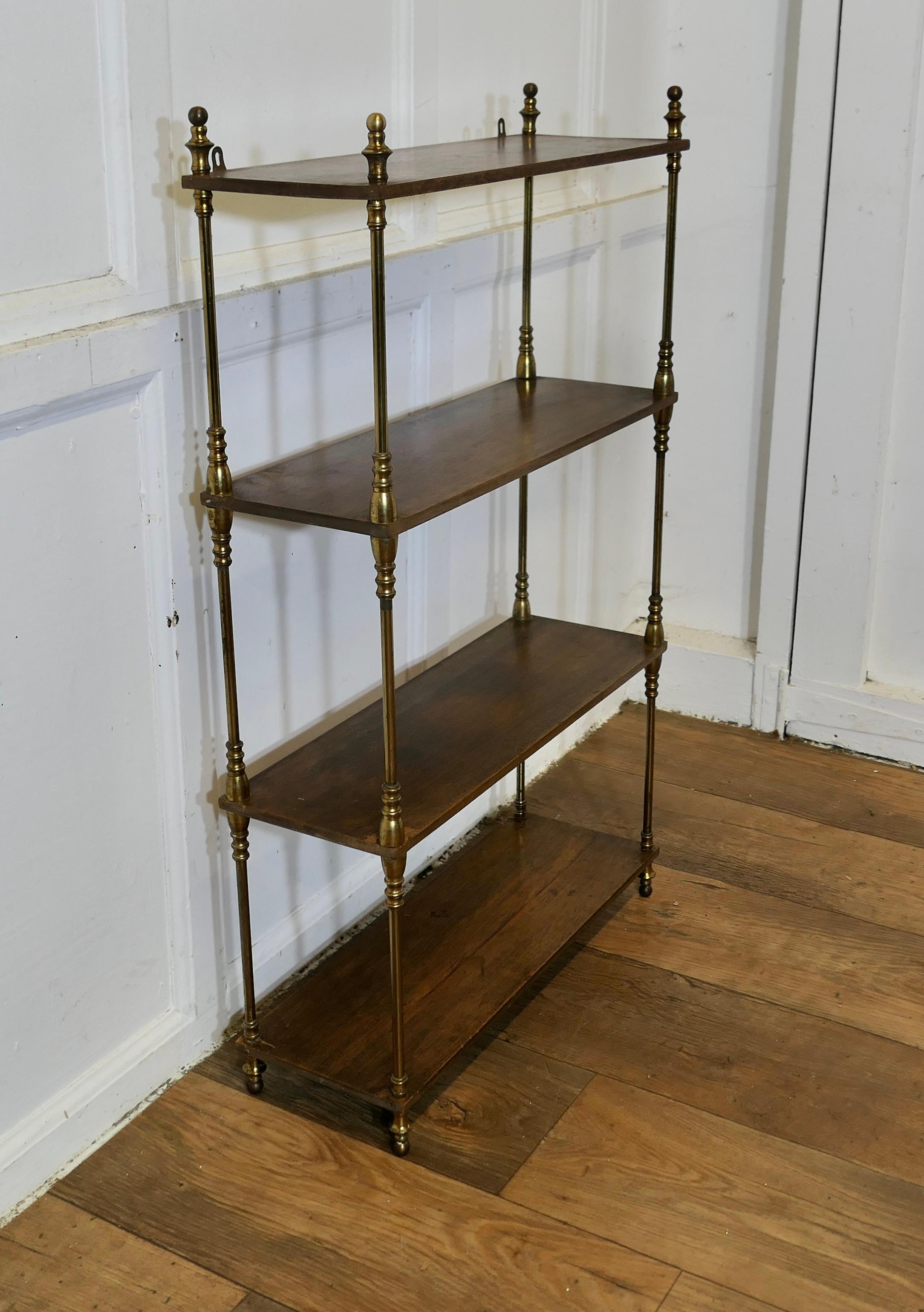 Early 20th Century French Walnut and Brass Open Shelf  Unit  The shelf or étagère is free standing