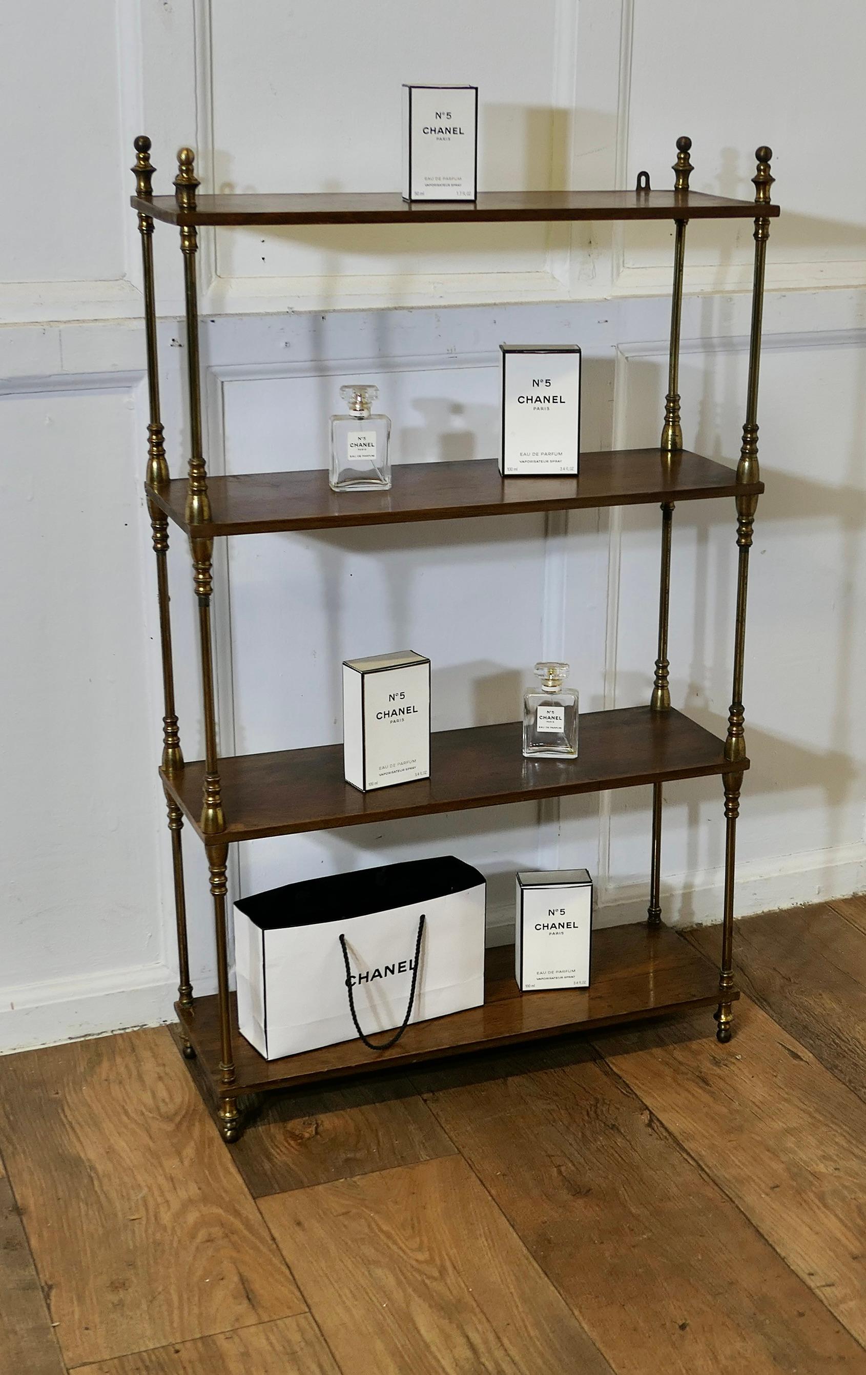 French Walnut and Brass Open Shelf  Unit  The shelf or étagère is free standing 2