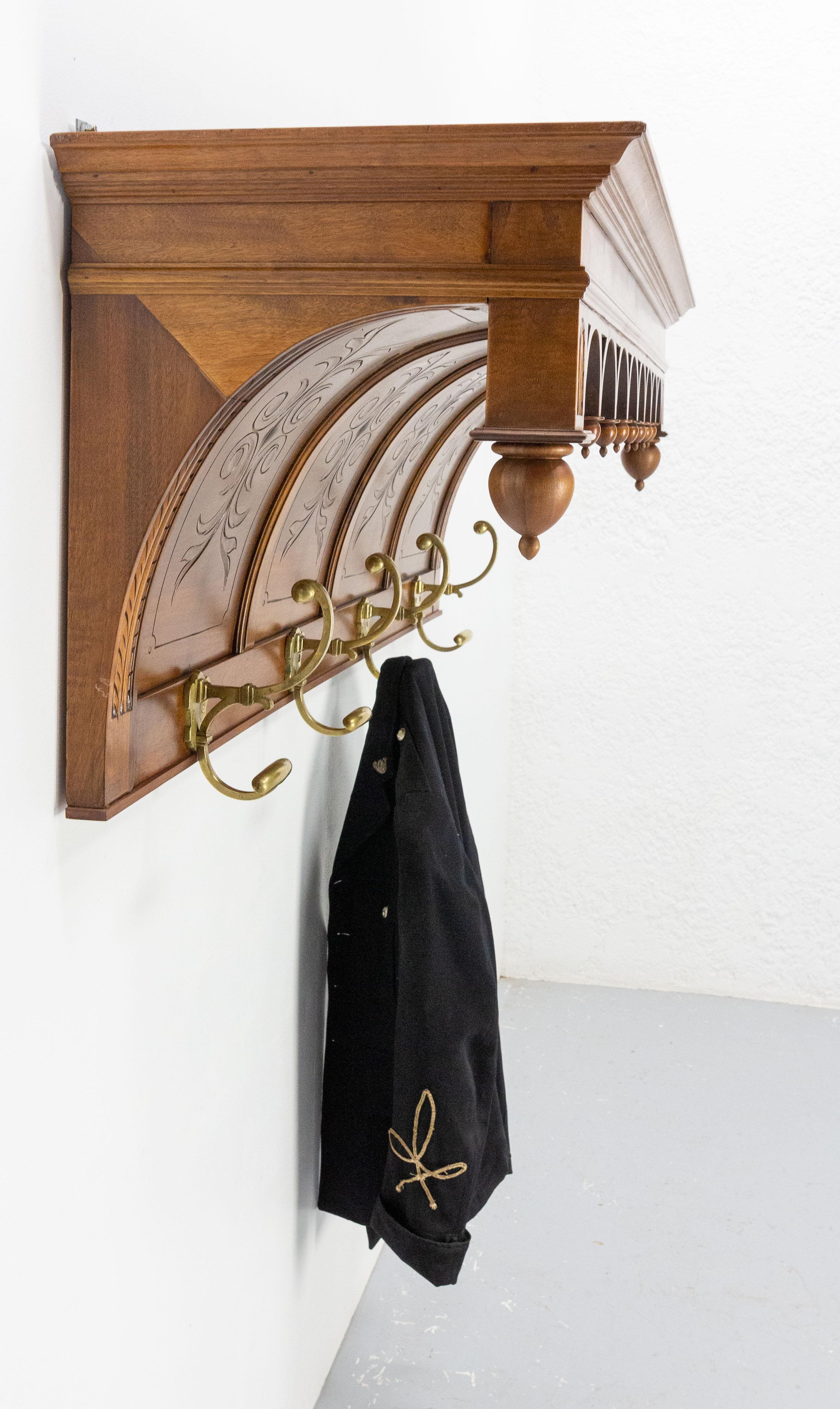 French Walnut and Bronze Coat & Hat Rack Louis XIII Style, French, circa 1900 For Sale 6