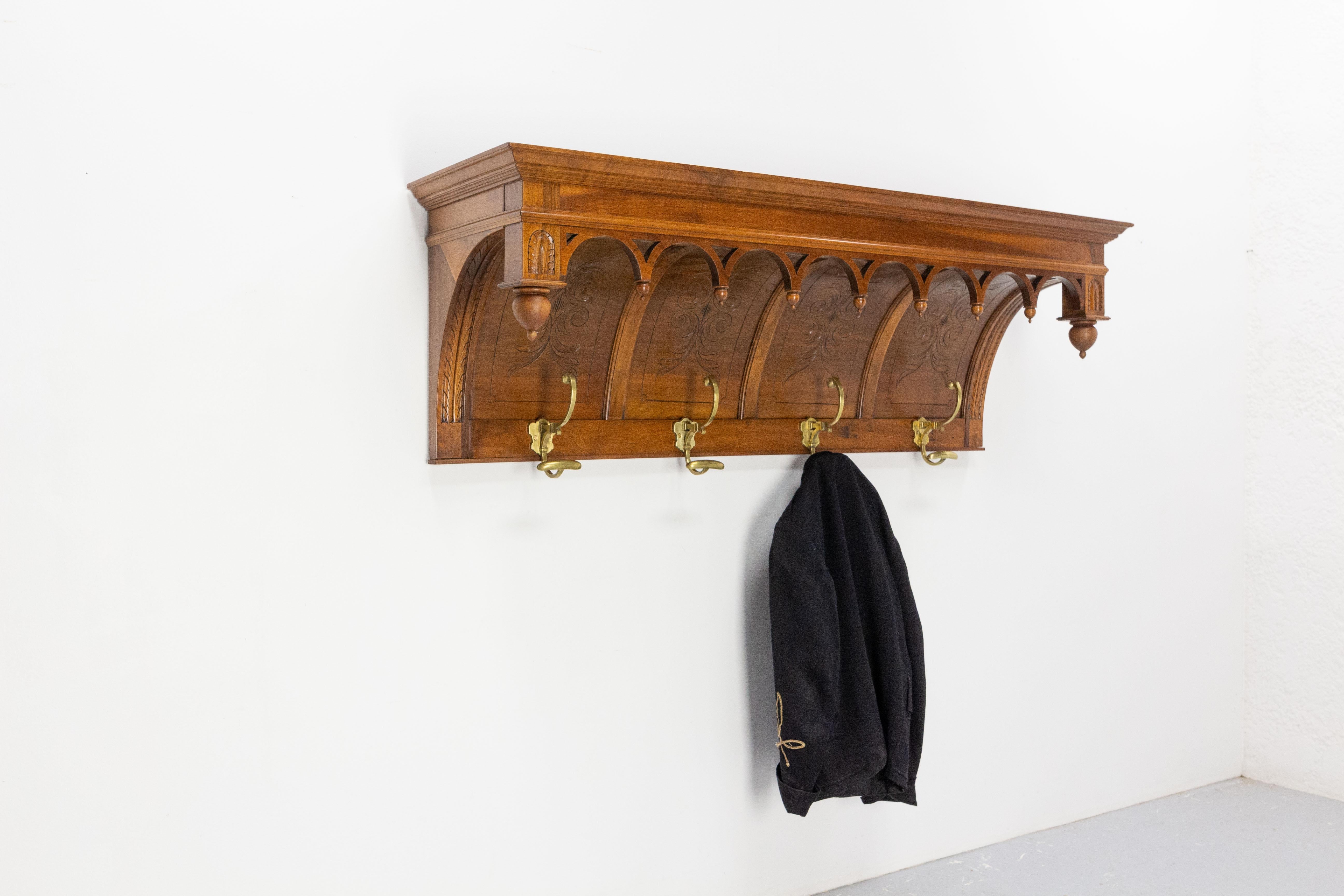 French Walnut and Bronze Coat & Hat Rack Louis XIII Style, French, circa 1900 For Sale 4