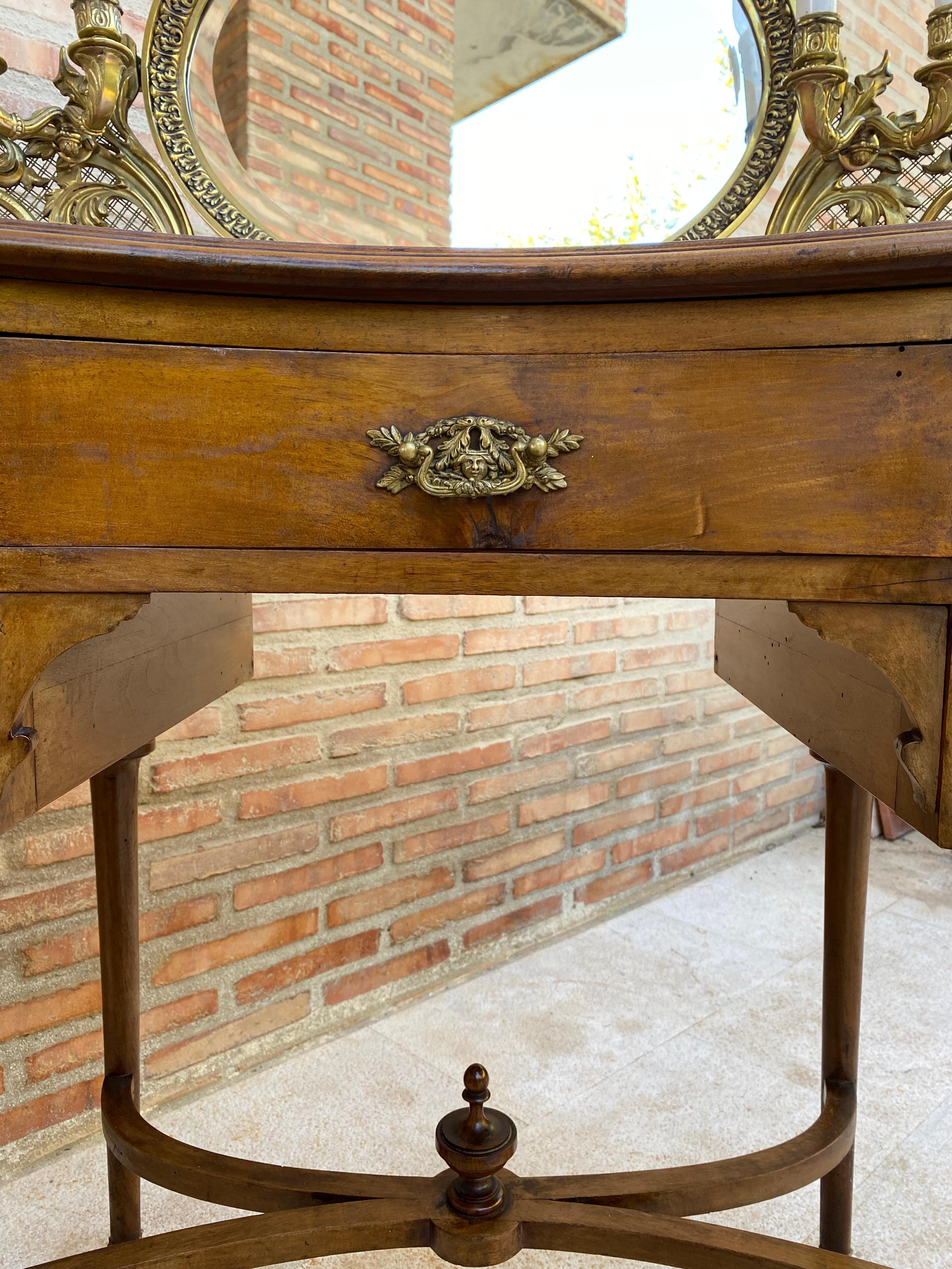 French Walnut and Bronze Vanity with Candelabra Arms For Sale 5