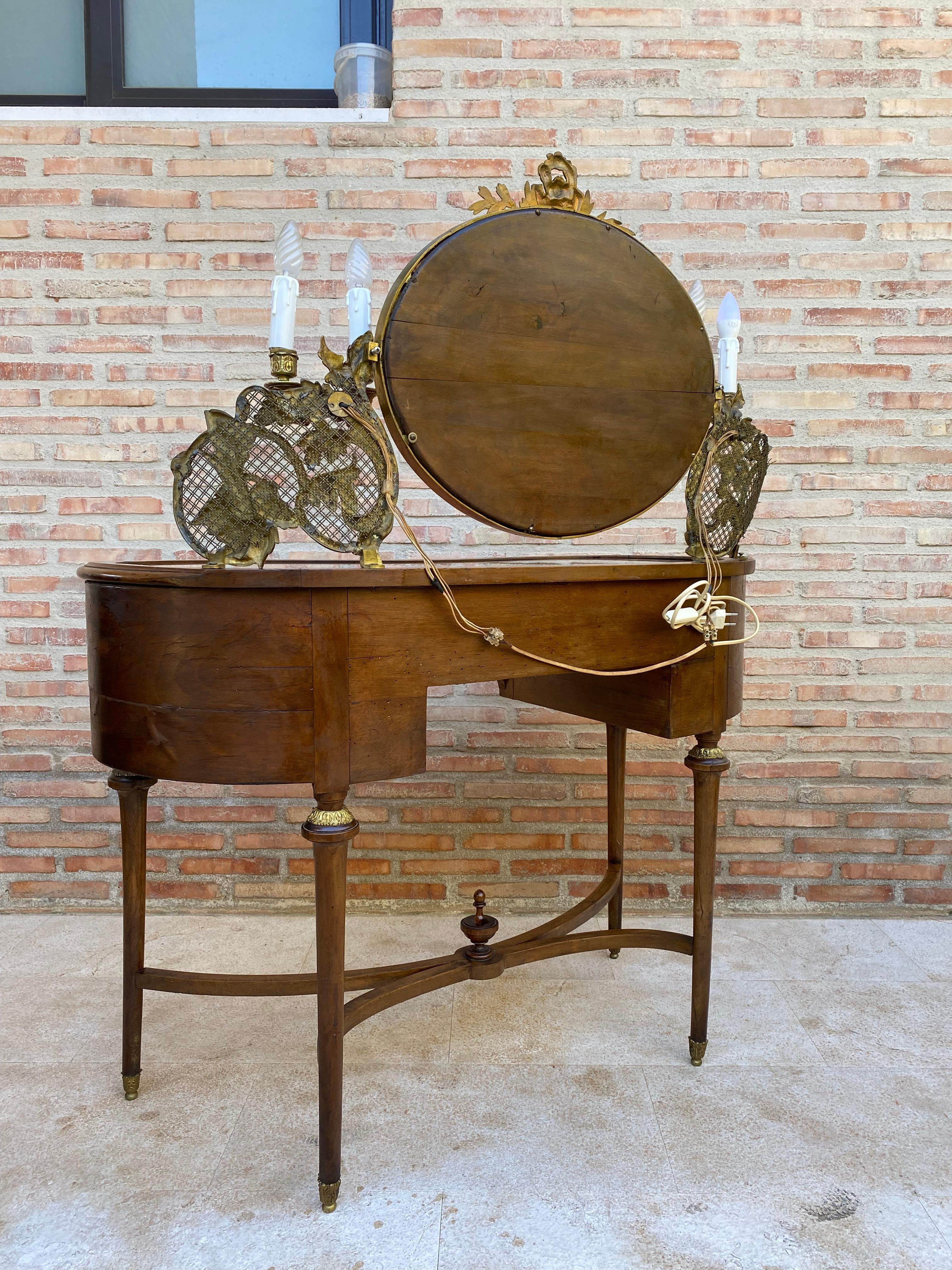 19th Century French Walnut and Bronze Vanity with Candelabra Arms For Sale