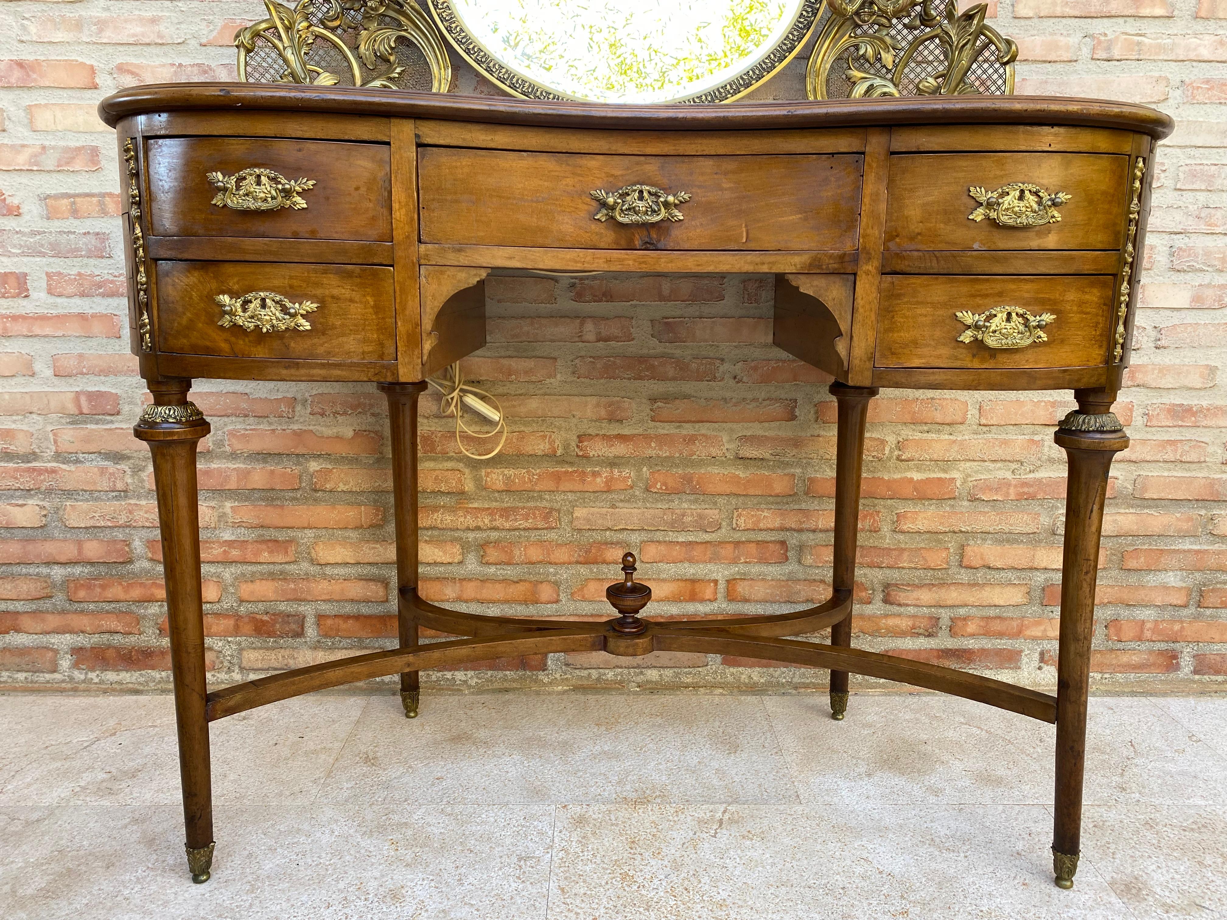 French Walnut and Bronze Vanity with Candelabra Arms For Sale 2