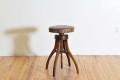 French Walnut and Leather Adjustable Stool, circa 1900