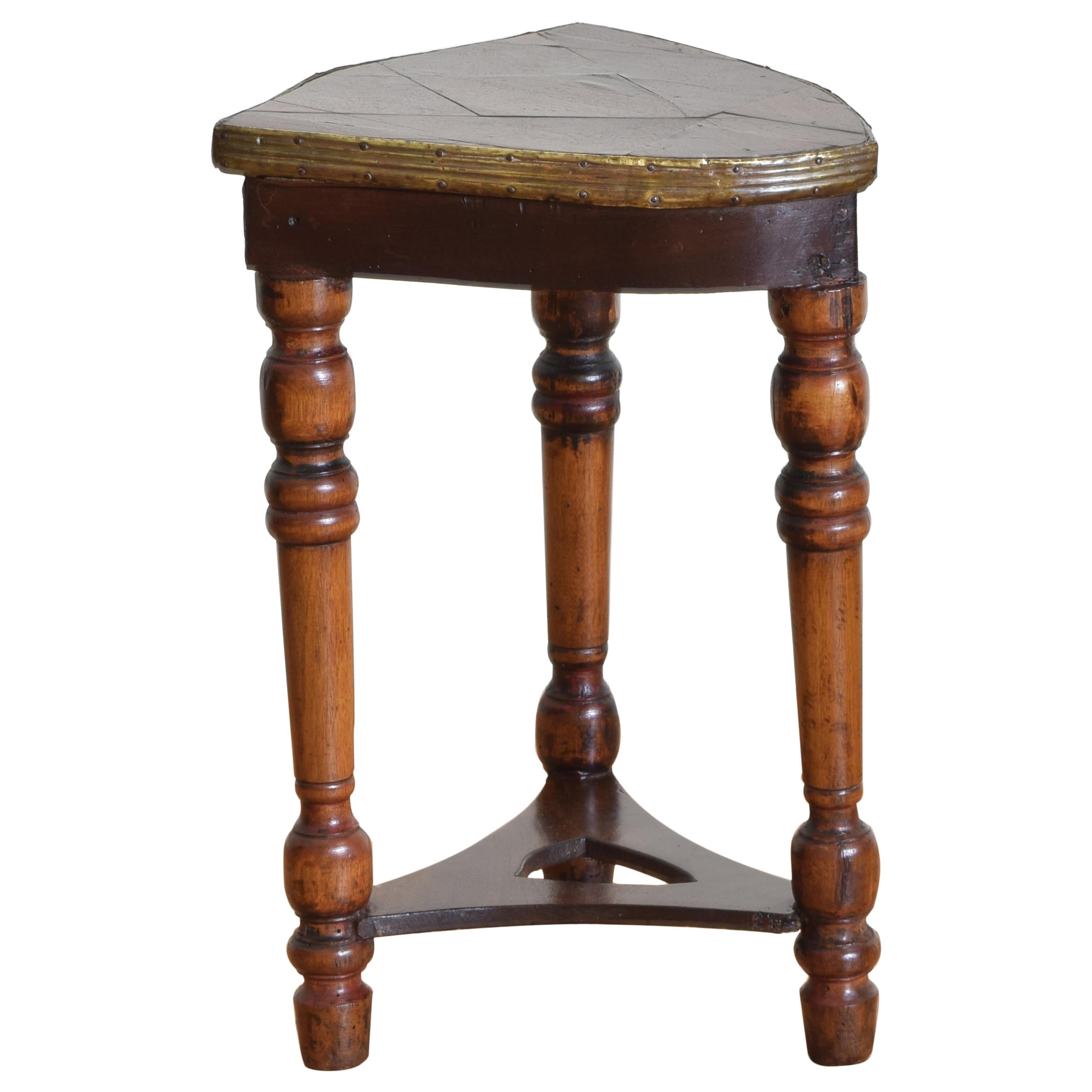 French Walnut and Mixed Woods Shield Form Side Table, Mid-19th Century