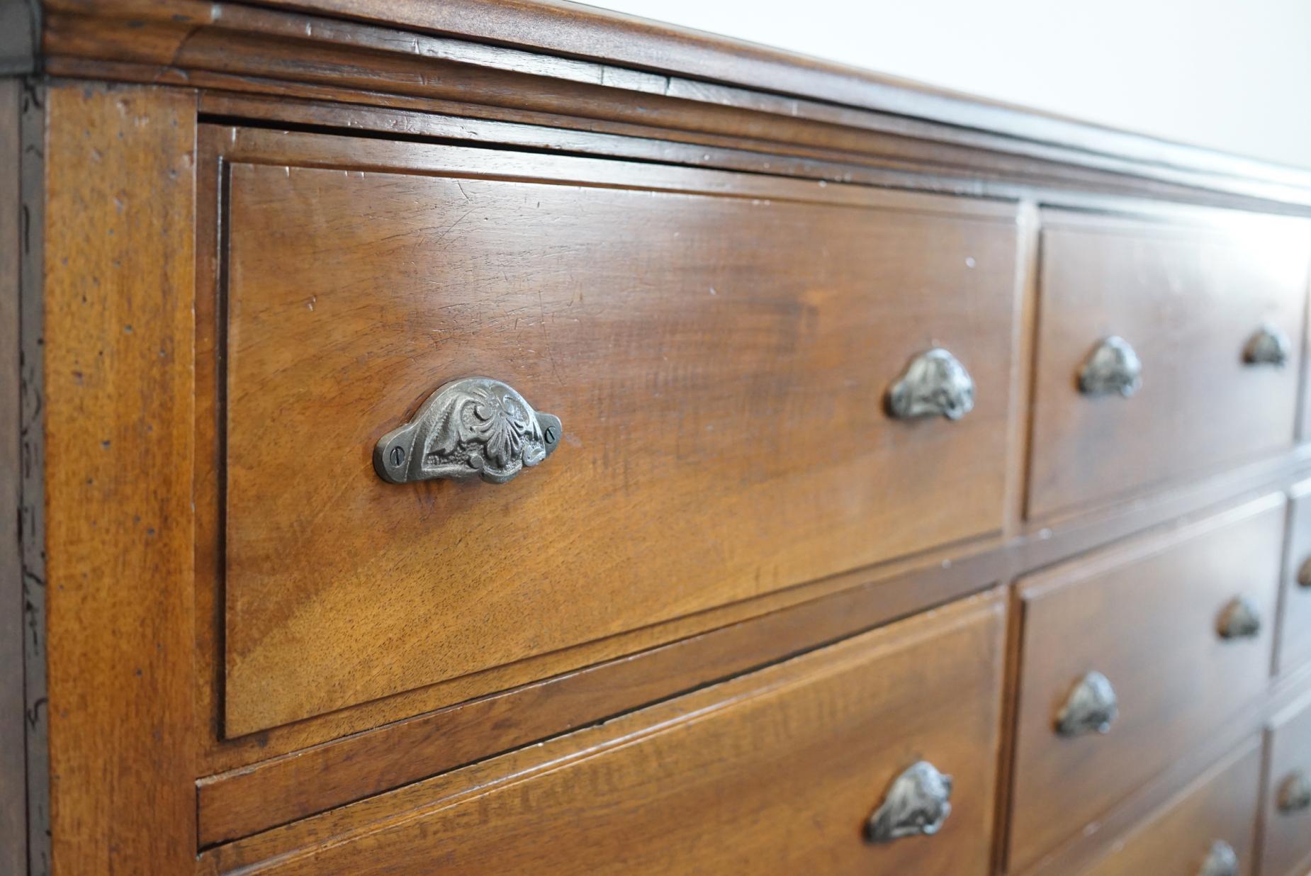 Industrial French Walnut and Oak Apothecary Cabinet, 1890s