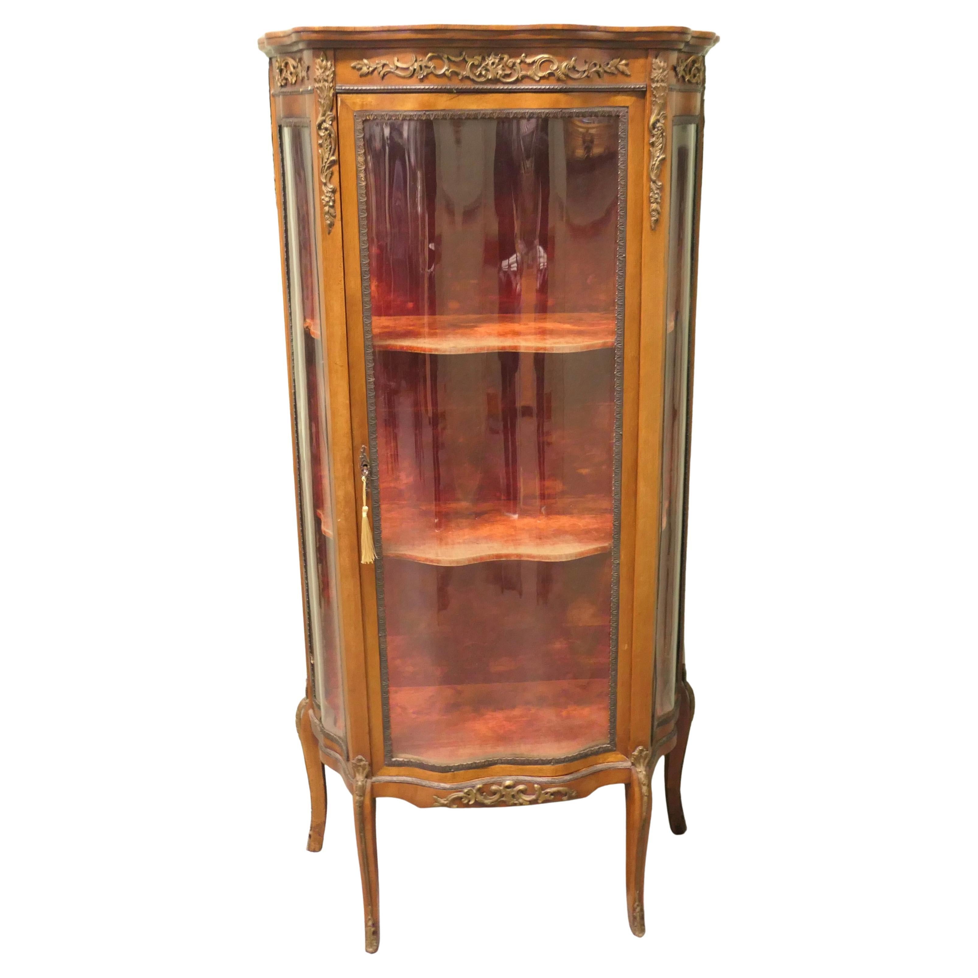 French Walnut and Ormolu Mounted Vitrine For Sale