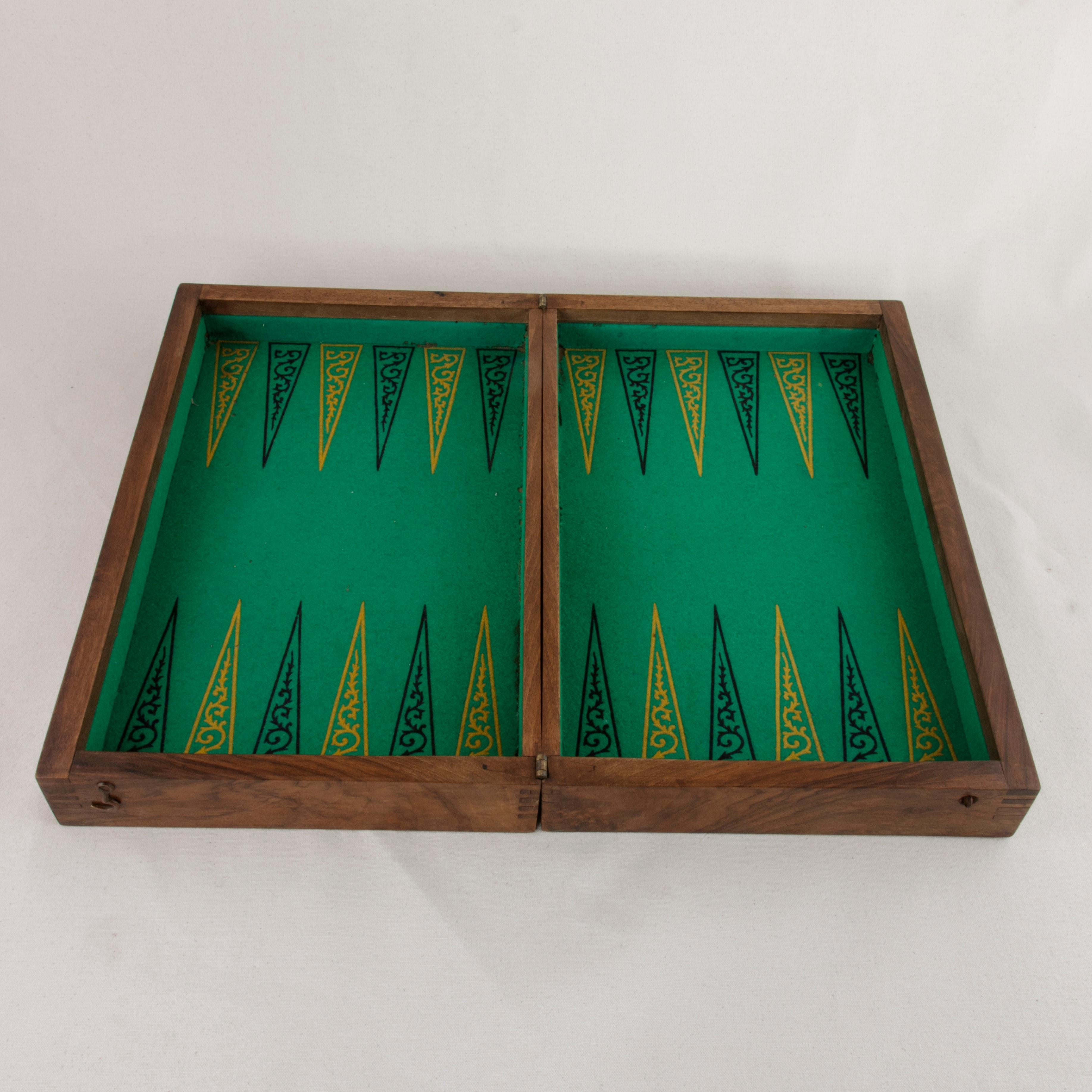 Early 20th Century French Walnut and Pear Wood Marquetry Backgammon & Checkers Game Box, circa 1900