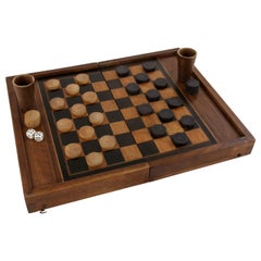 French Walnut and Pear Wood Marquetry Backgammon & Checkers Game Box, circa 1900