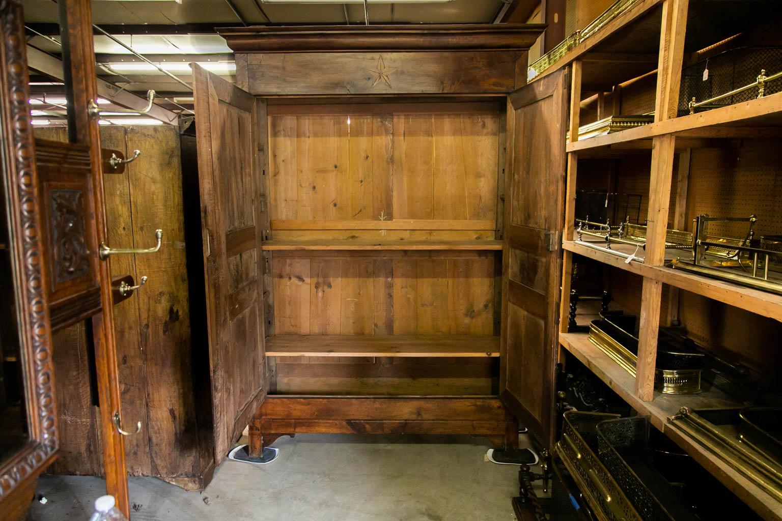 Brass French Walnut Armoire