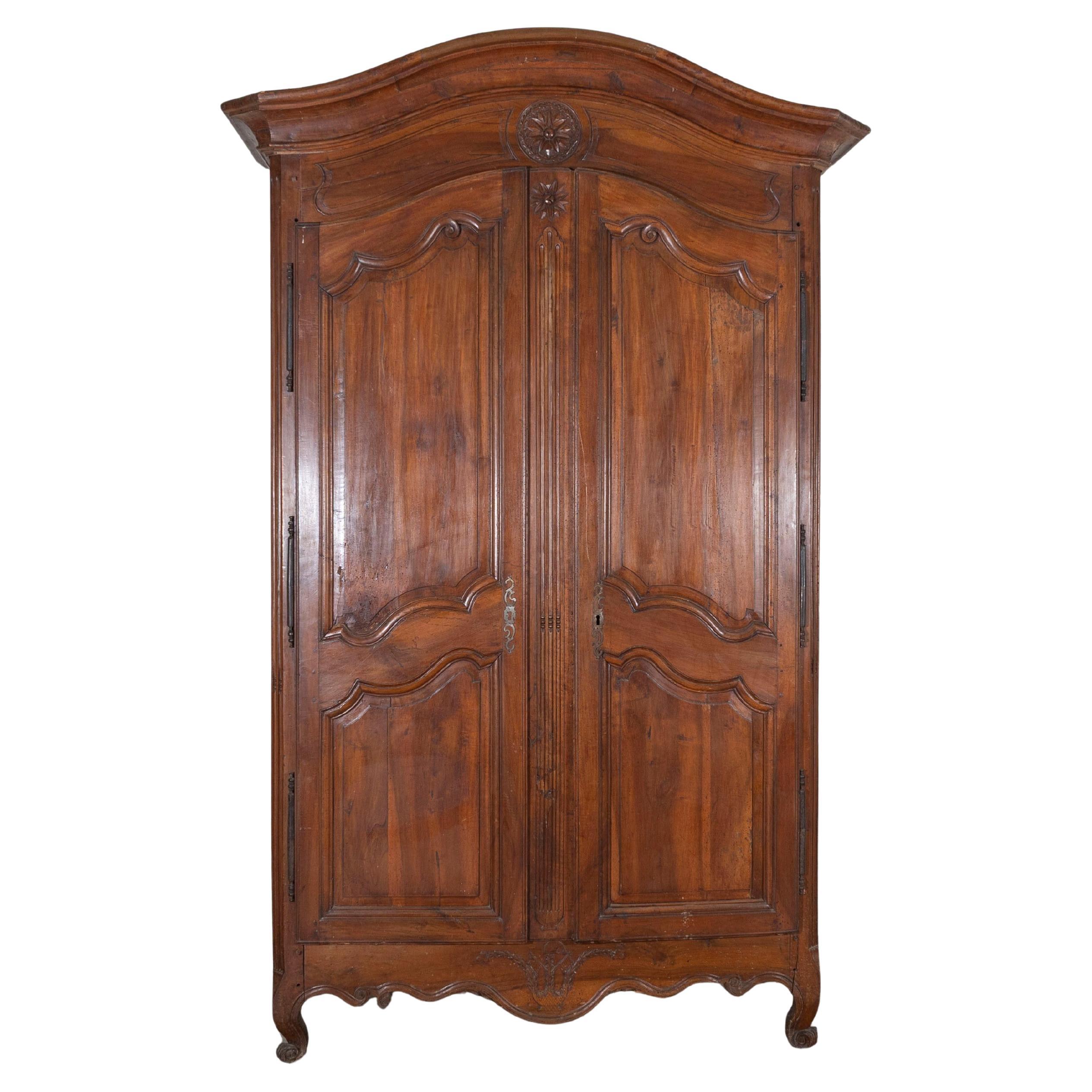French Walnut Armoire Linen Cupboard, Transition Louis XV–Louis XVI Period For Sale