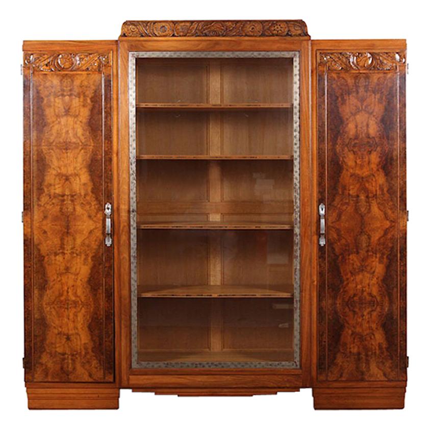 French Walnut Art Deco Bookcase C.1930 at 1stDibs