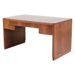 French Walnut Art Deco Desk, 1930s