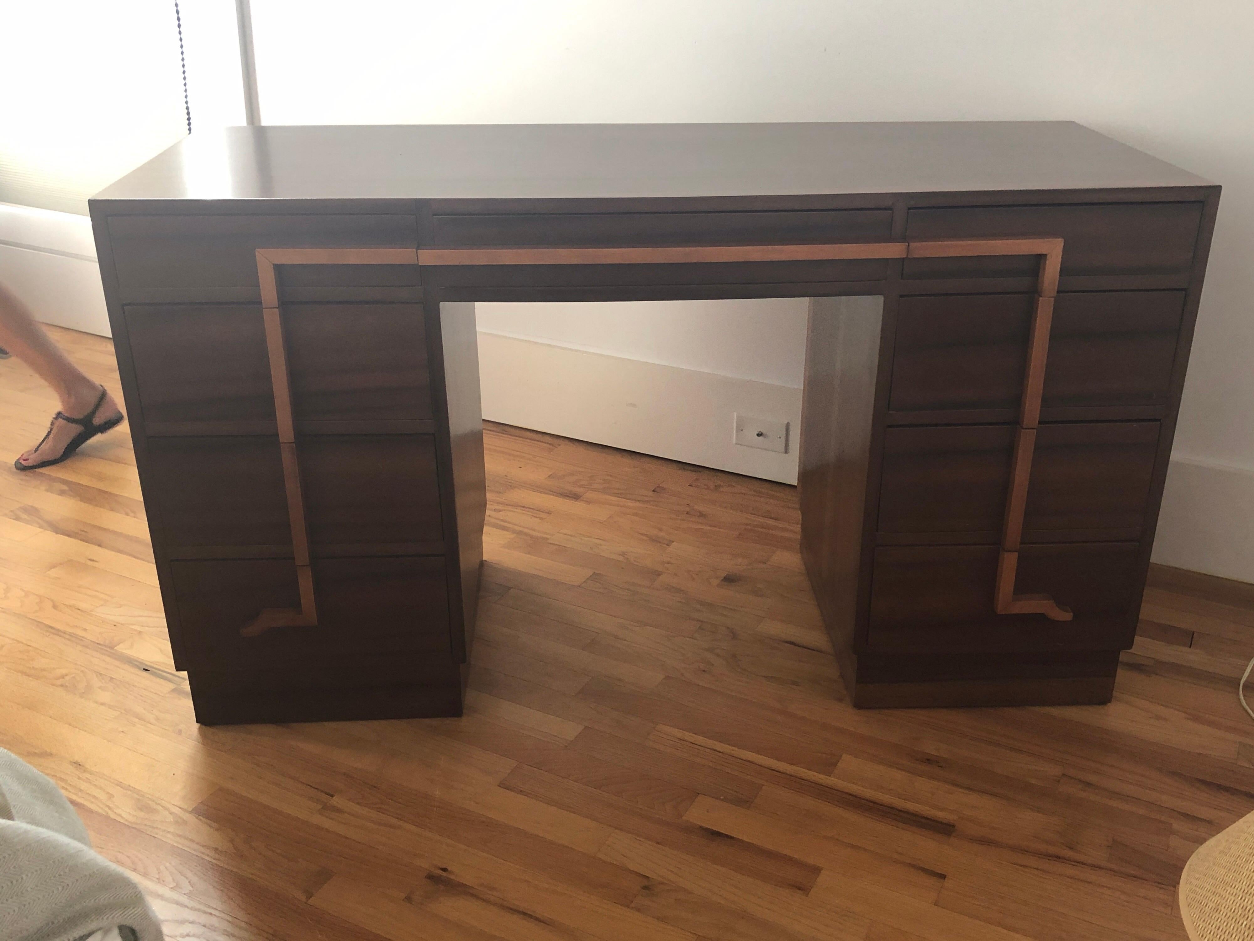 French Walnut Art Deco Desk In Good Condition In Southampton, NY