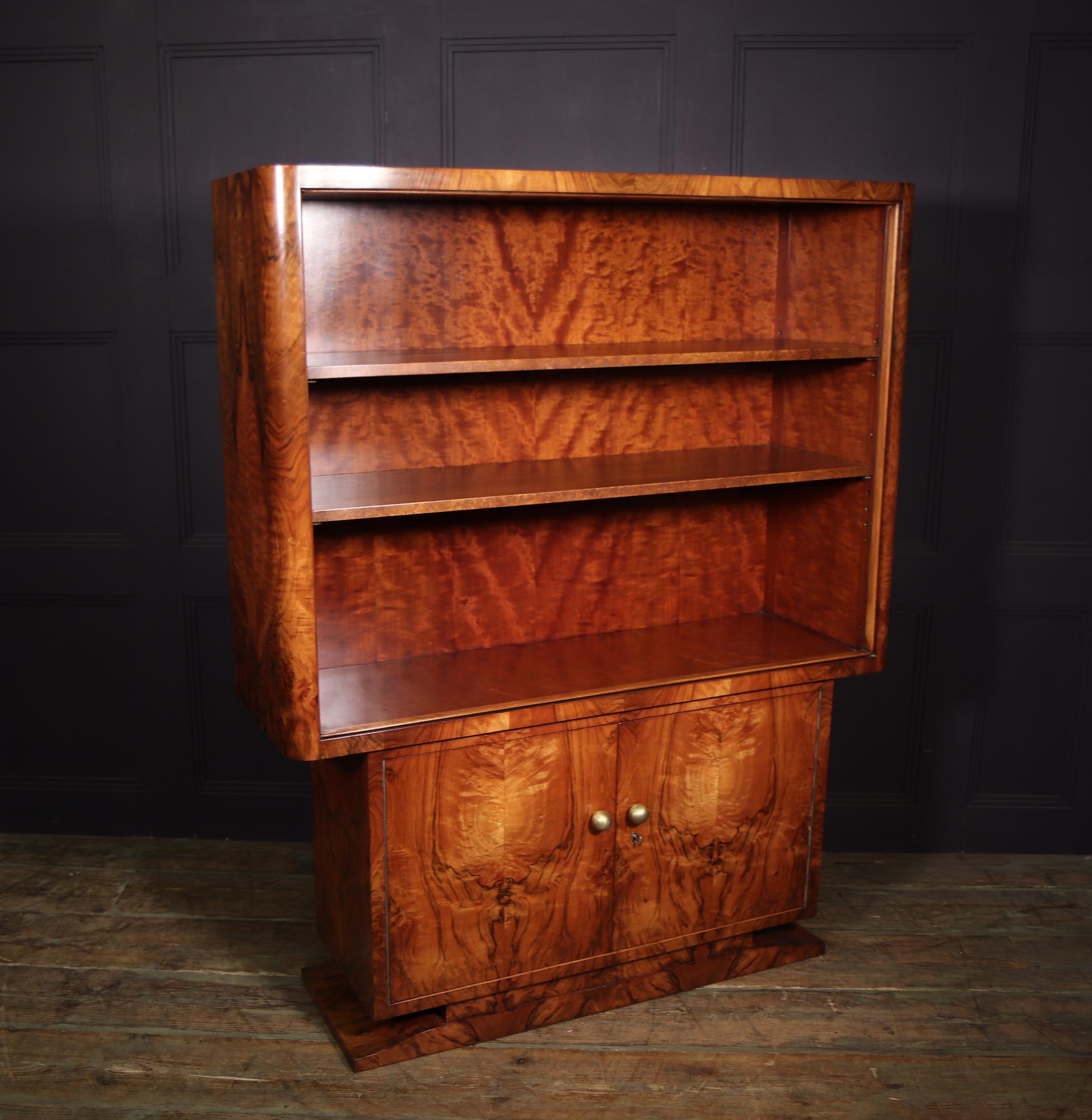 French Walnut Art Deco Open Bookcase Cabinet 6