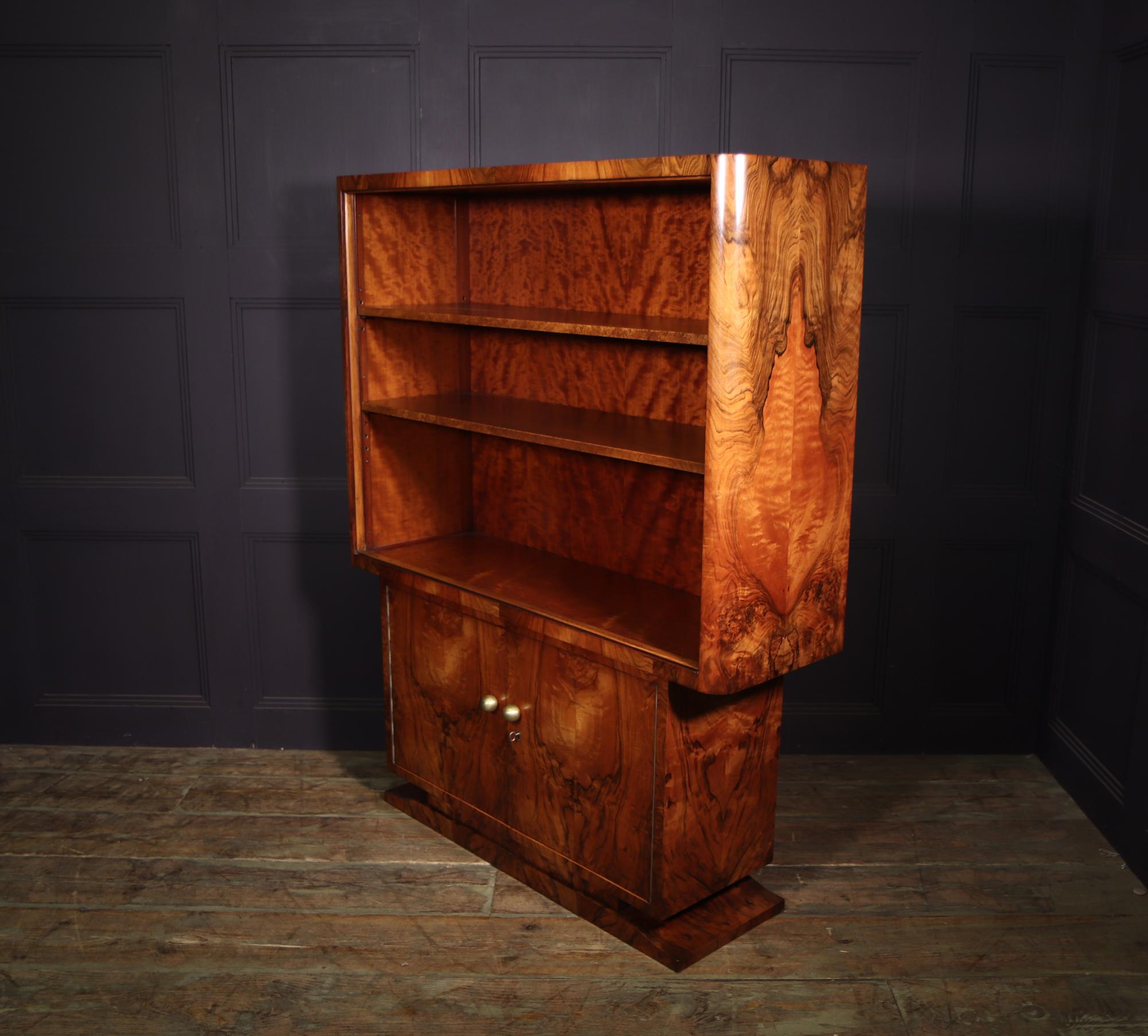 French Walnut Art Deco Open Bookcase Cabinet 8