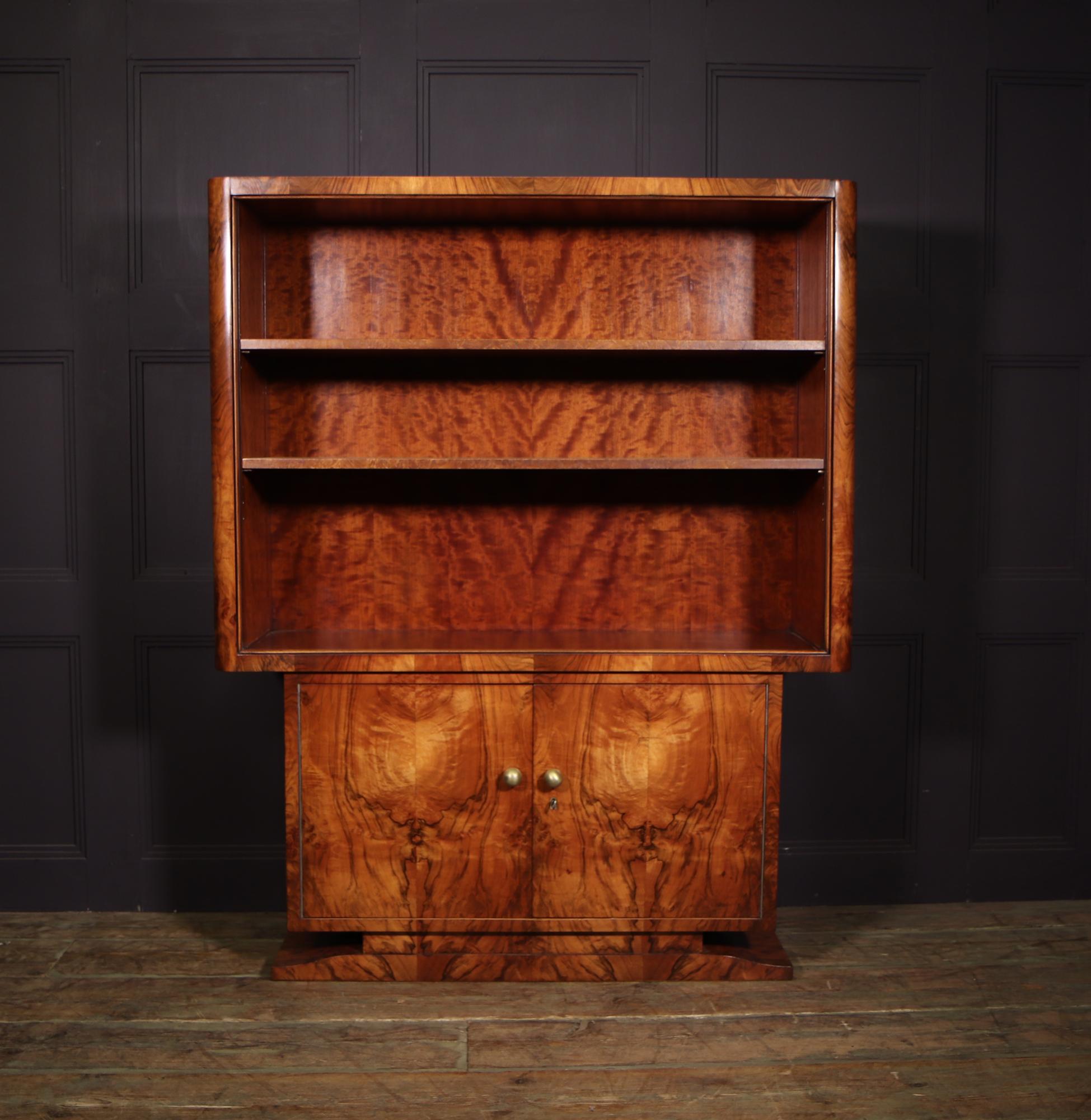 French Walnut Art Deco Open Bookcase Cabinet 1