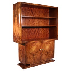 French Walnut Art Deco Open Bookcase Cabinet