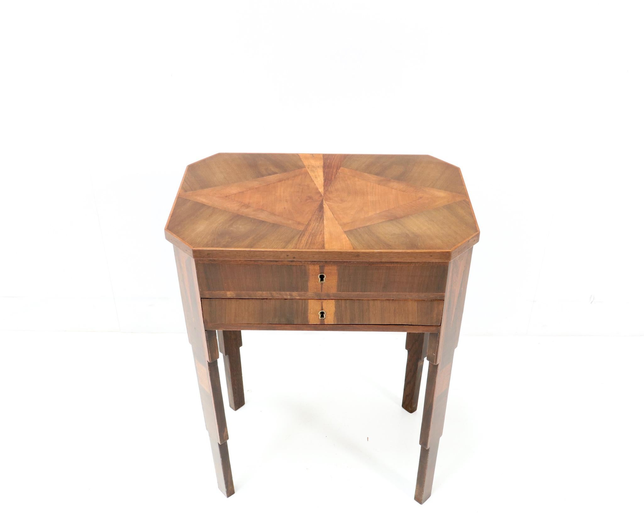 Mid-20th Century French Walnut Art Deco Sewing Table with Inlay, 1930s For Sale