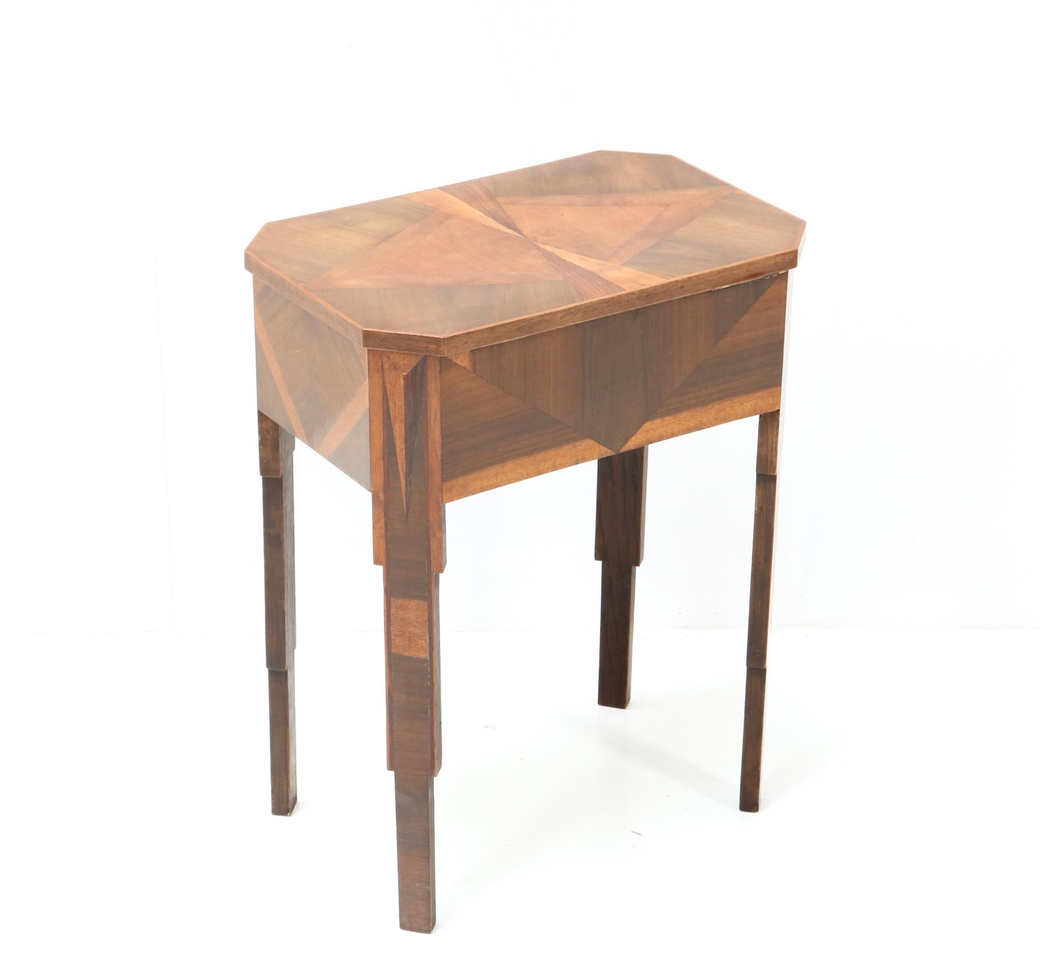 French Walnut Art Deco Sewing Table with Inlay, 1930s For Sale 2