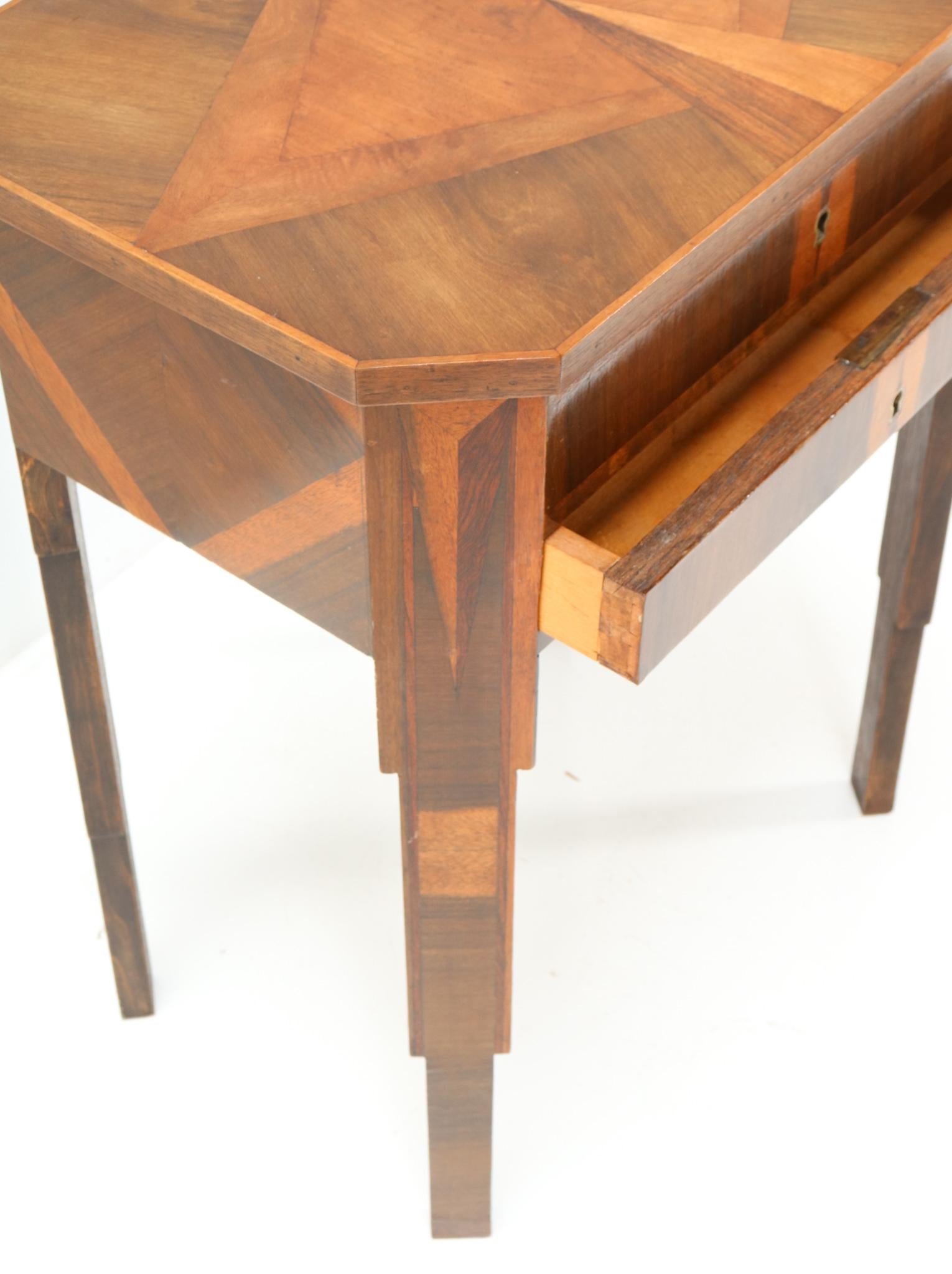 French Walnut Art Deco Sewing Table with Inlay, 1930s For Sale 4