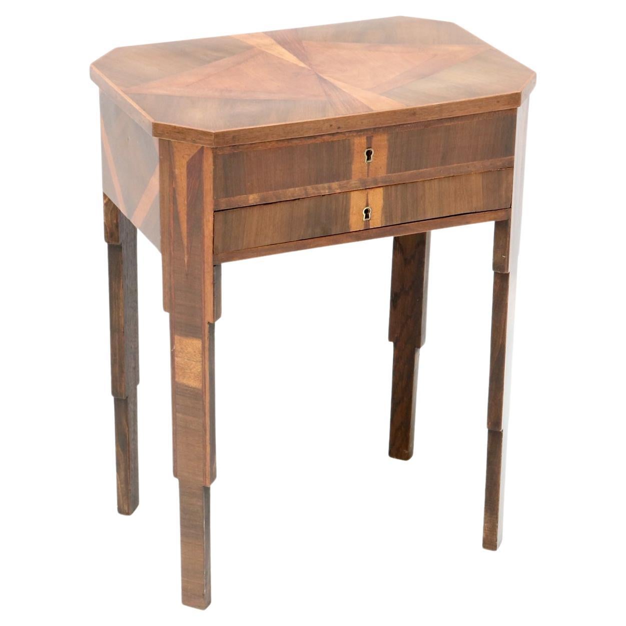 French Walnut Art Deco Sewing Table with Inlay, 1930s For Sale