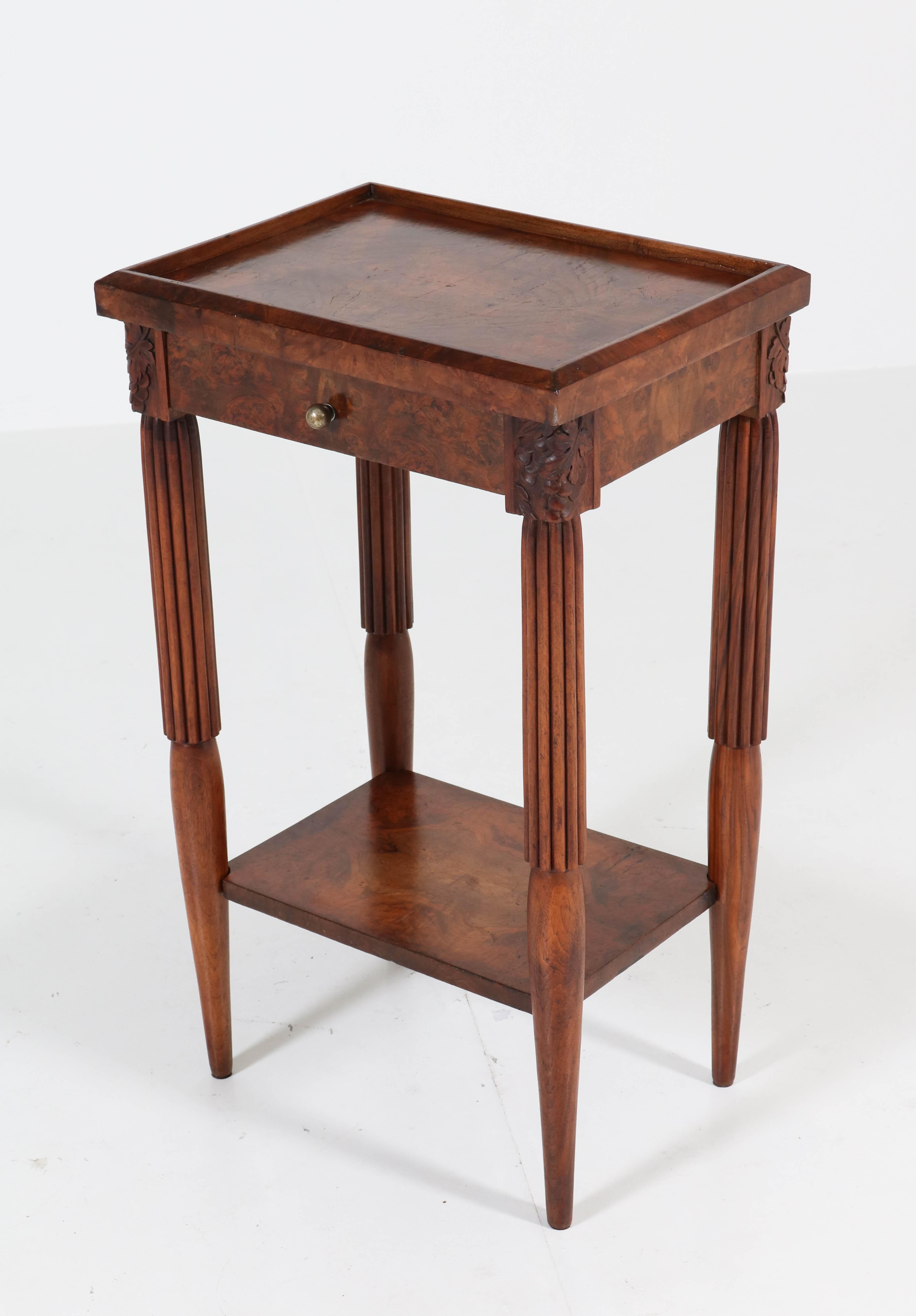 French Walnut Art Deco Side Table with Drawer, 1930s 3