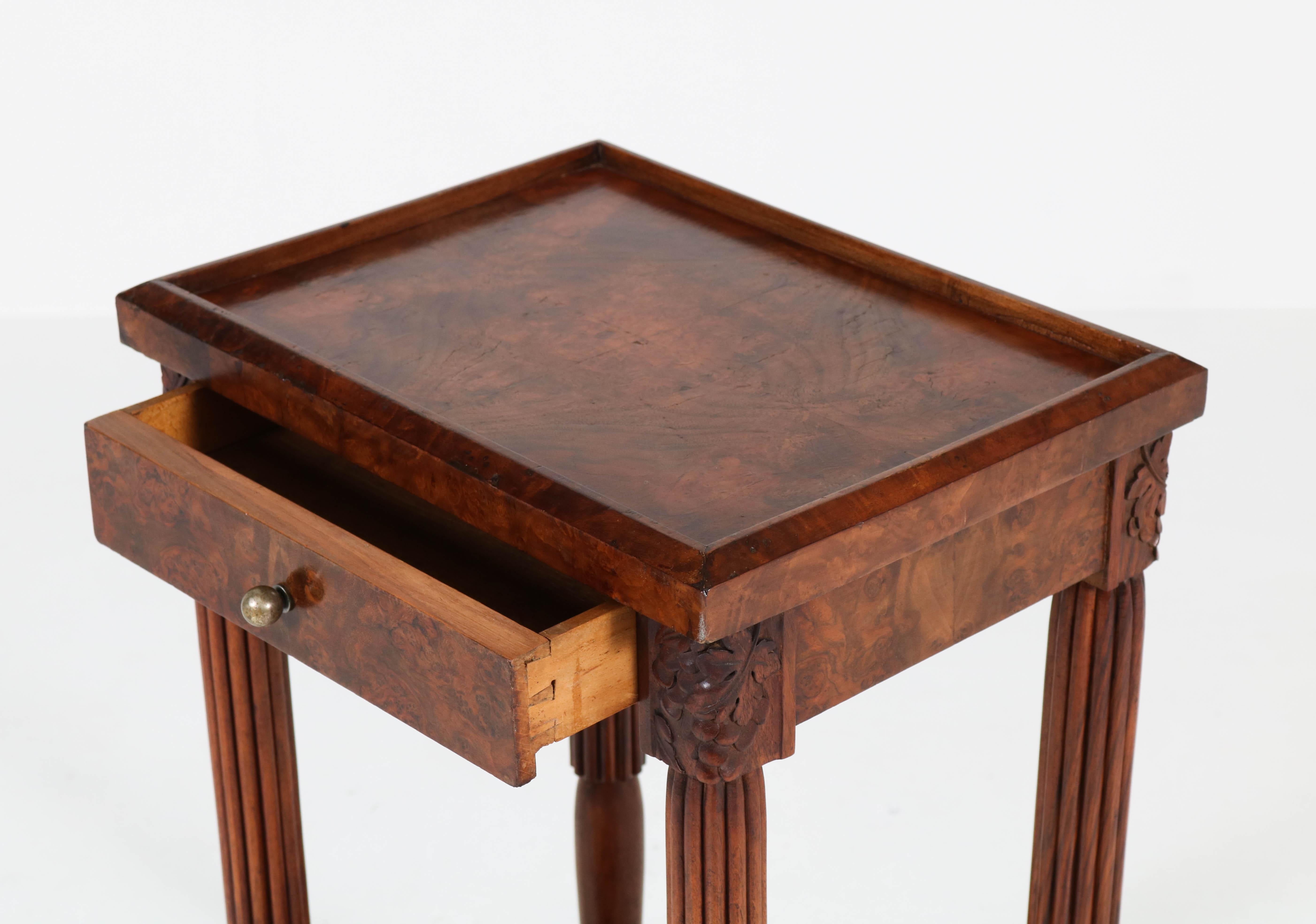 French Walnut Art Deco Side Table with Drawer, 1930s 4