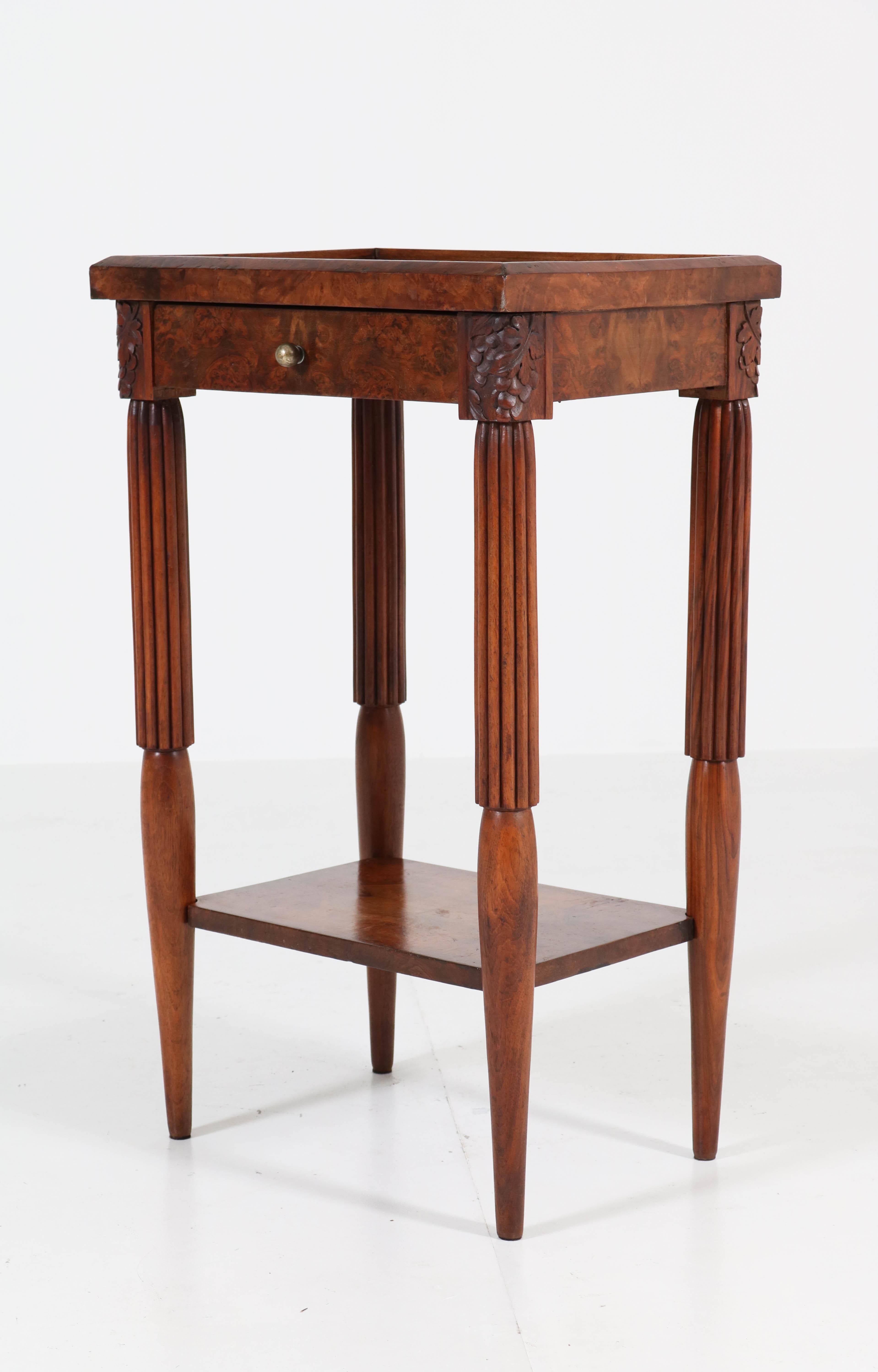 French Walnut Art Deco Side Table with Drawer, 1930s 1