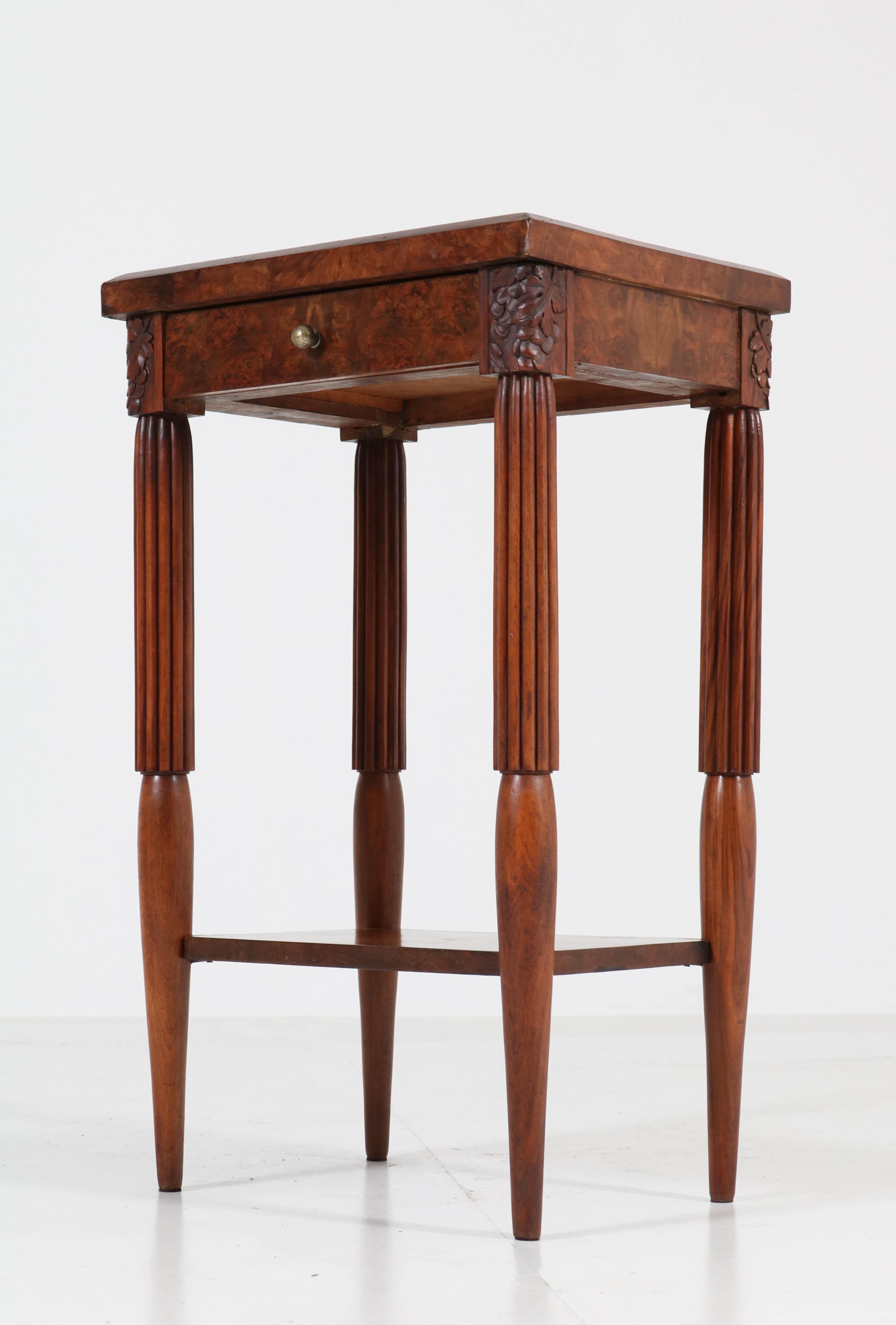 French Walnut Art Deco Side Table with Drawer, 1930s 2