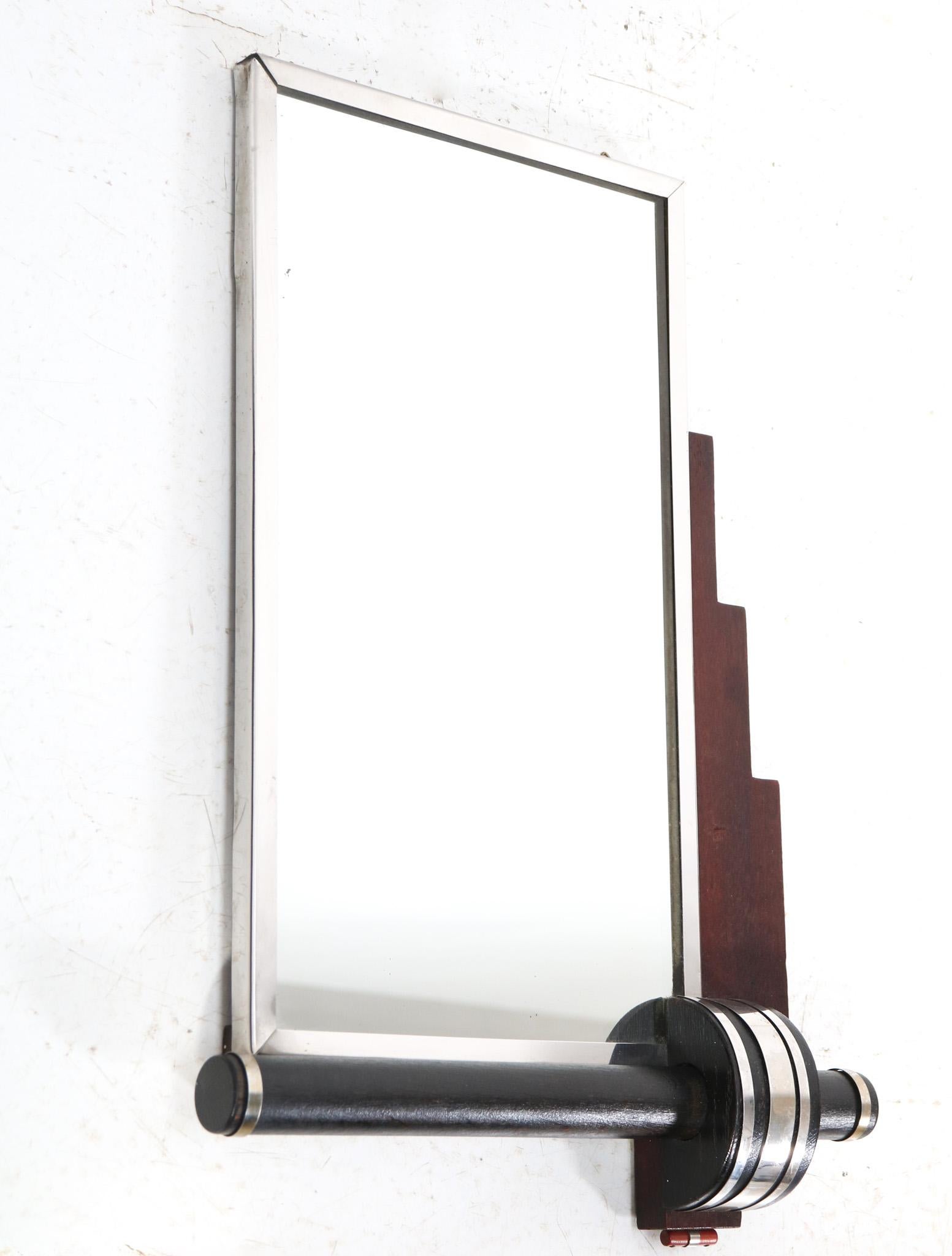 Mid-20th Century French Walnut Art Deco Wall Mirror, 1930s For Sale