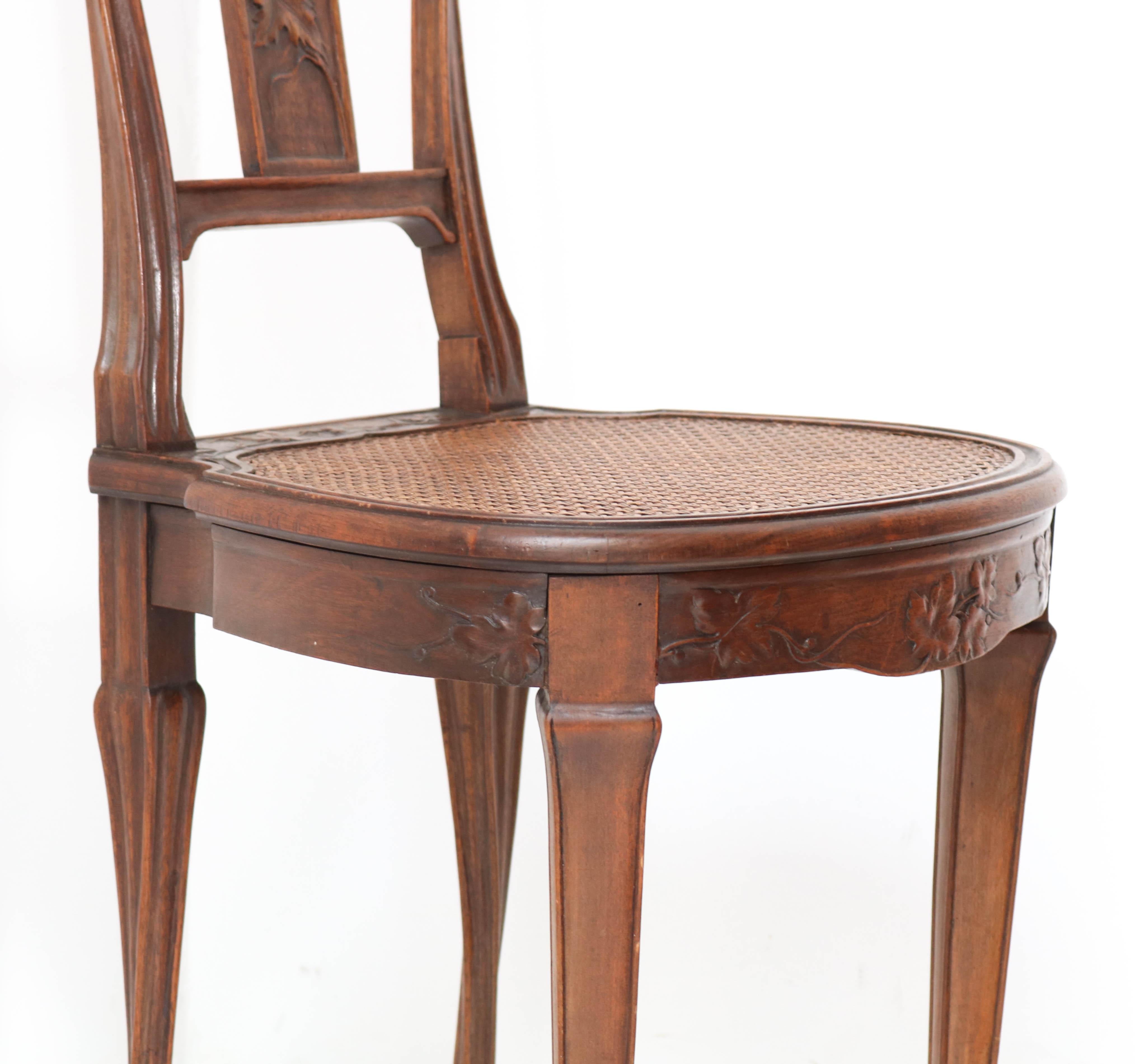 French Walnut Art Nouveau Side Chair Attributed to Louis Majorelle, 1900s 1