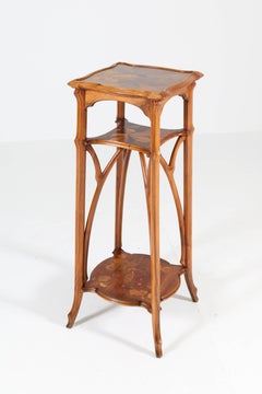 French Walnut Art Nouveau Three-Tier Pedestal Table by Emile Gallé, 1900s